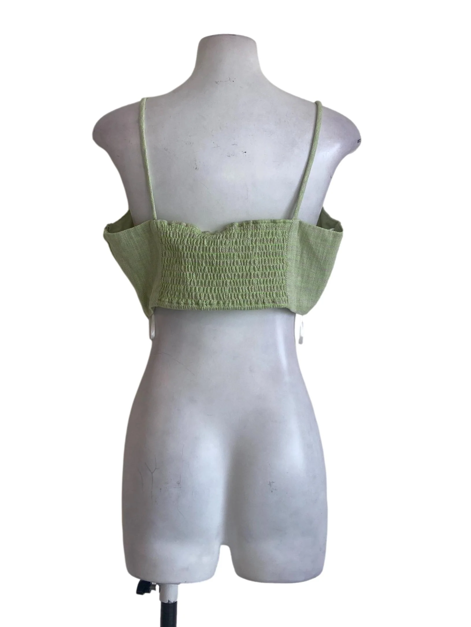 Lime Green & Tartan Sleeveless Crop Top - Image 2