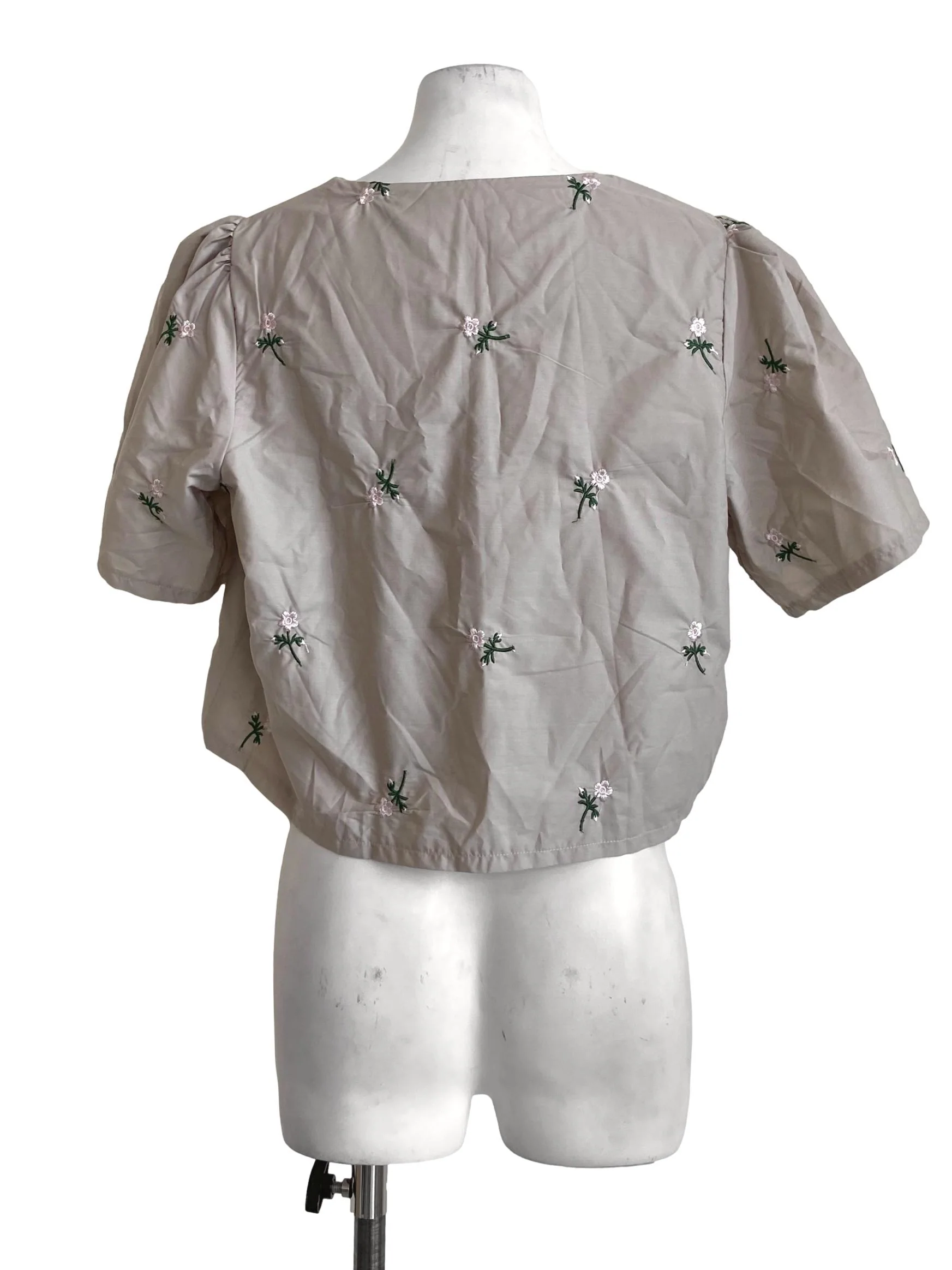 Linen Beige Floral Crop Blouse - Image 2