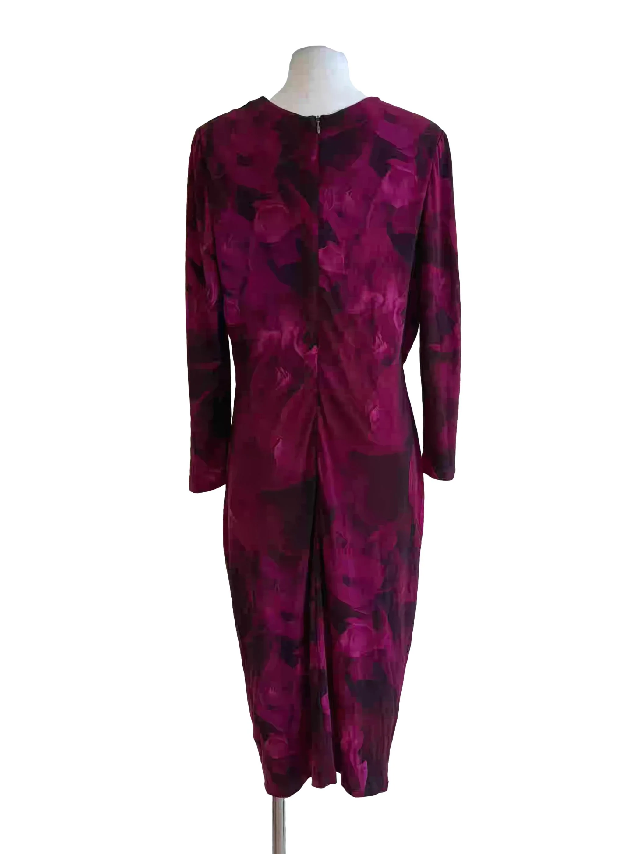 Magenta Black Floral Long Sleeve Bodycon Dress - Image 2