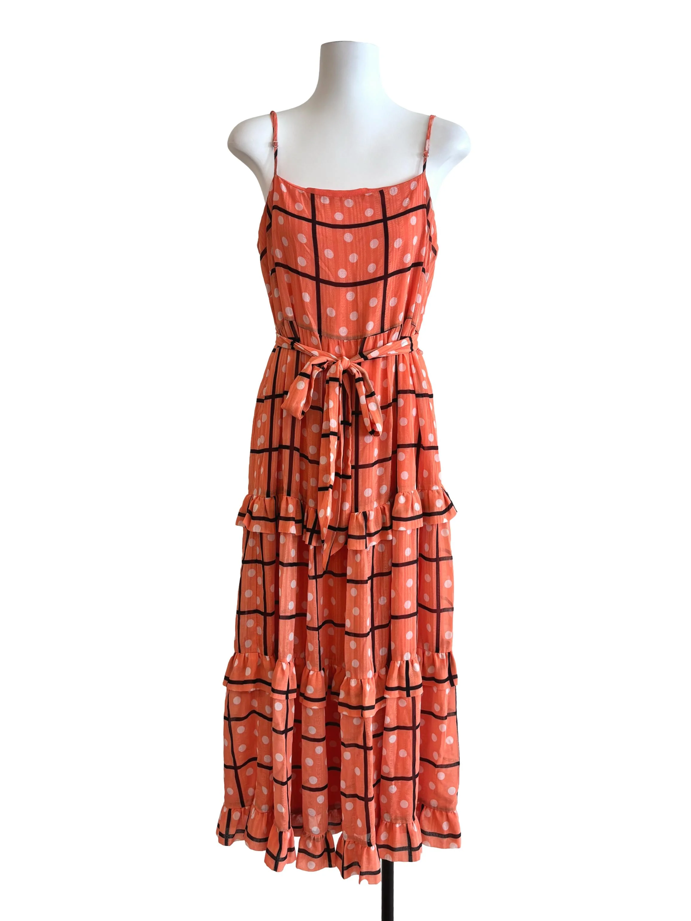 Mandarin Orange Polka Dot Tier Cami Dress