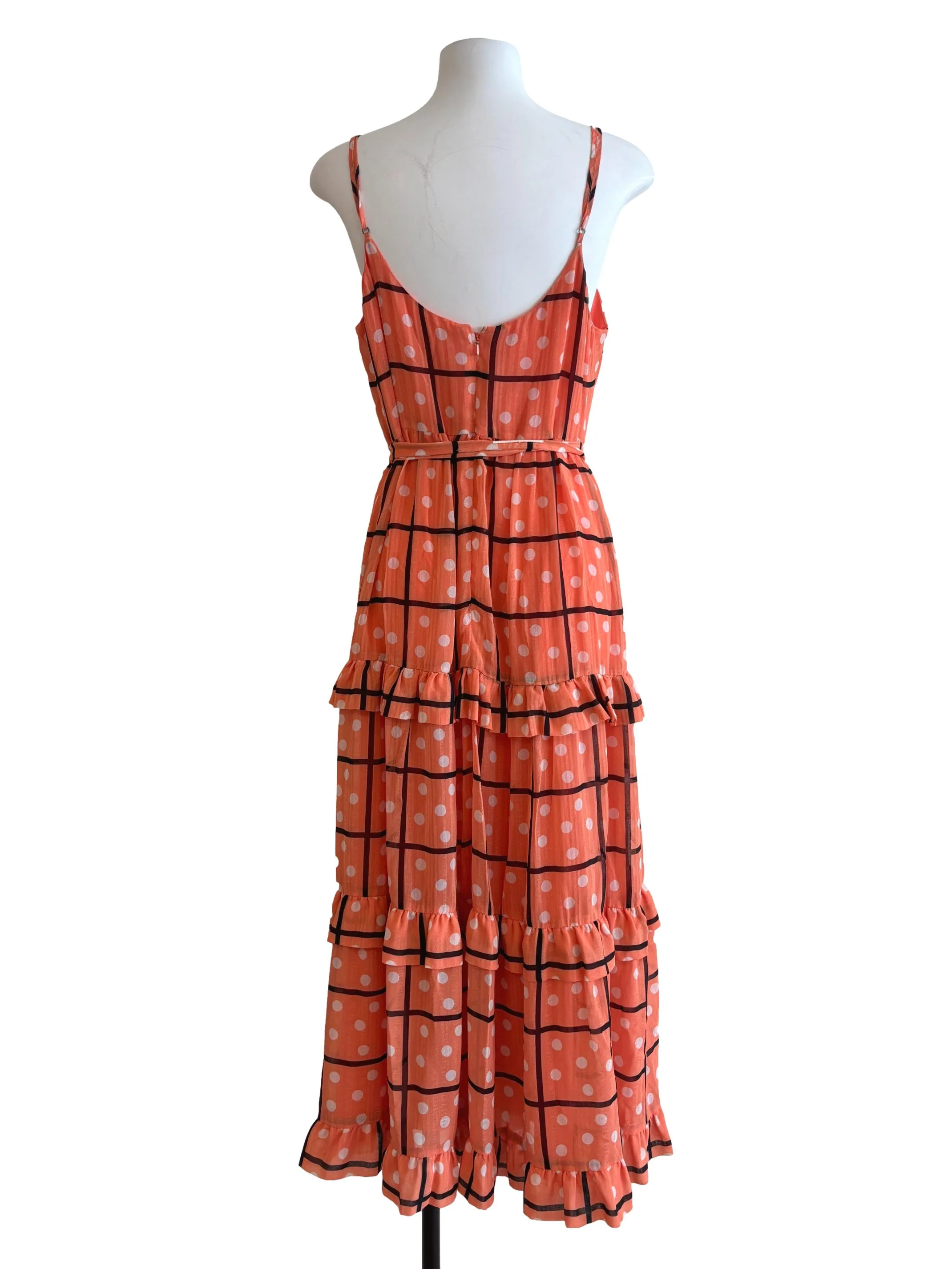 Mandarin Orange Polka Dot Tier Cami Dress - Image 2