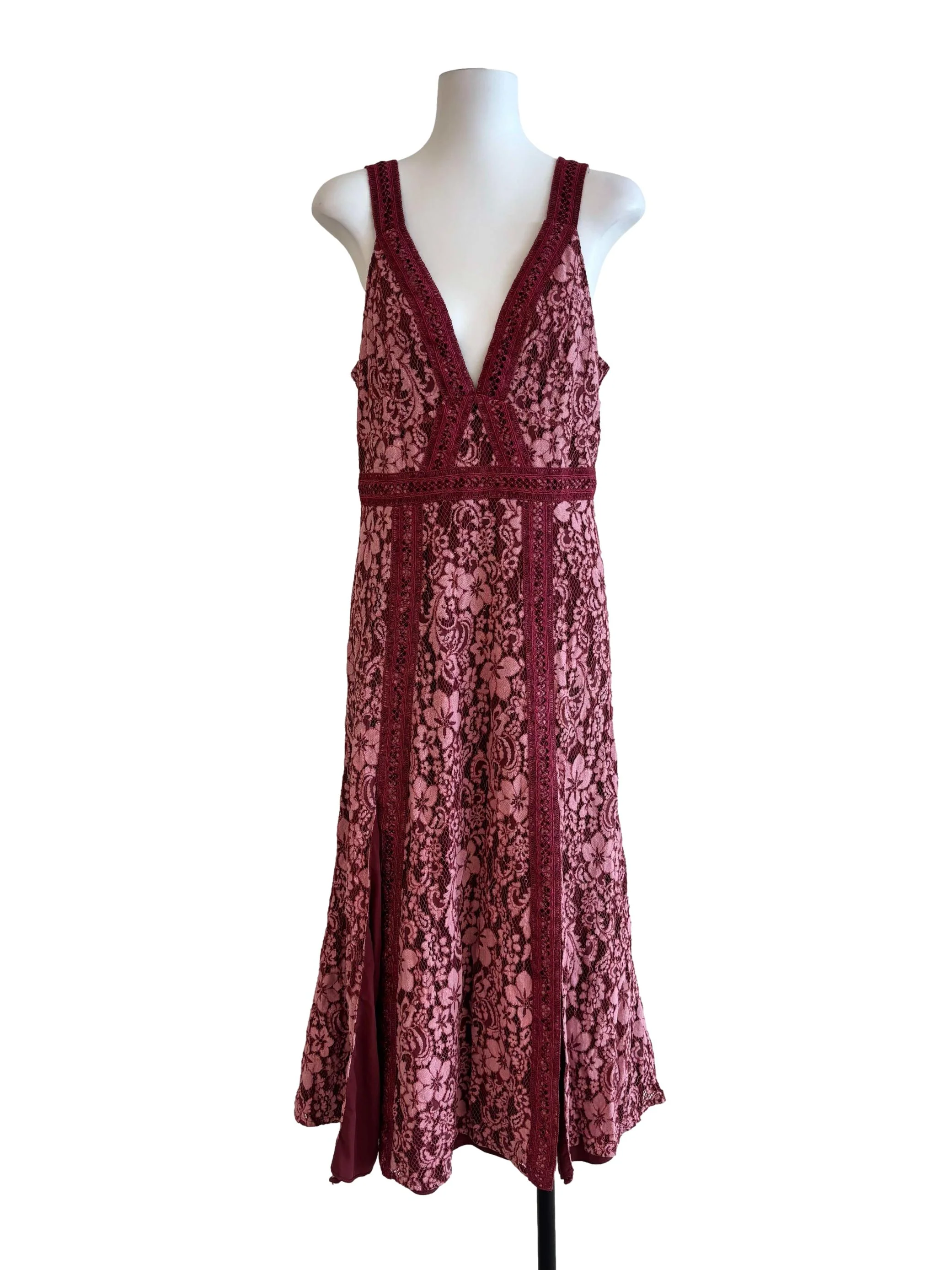 Maroon Blush Floral Lace Dress