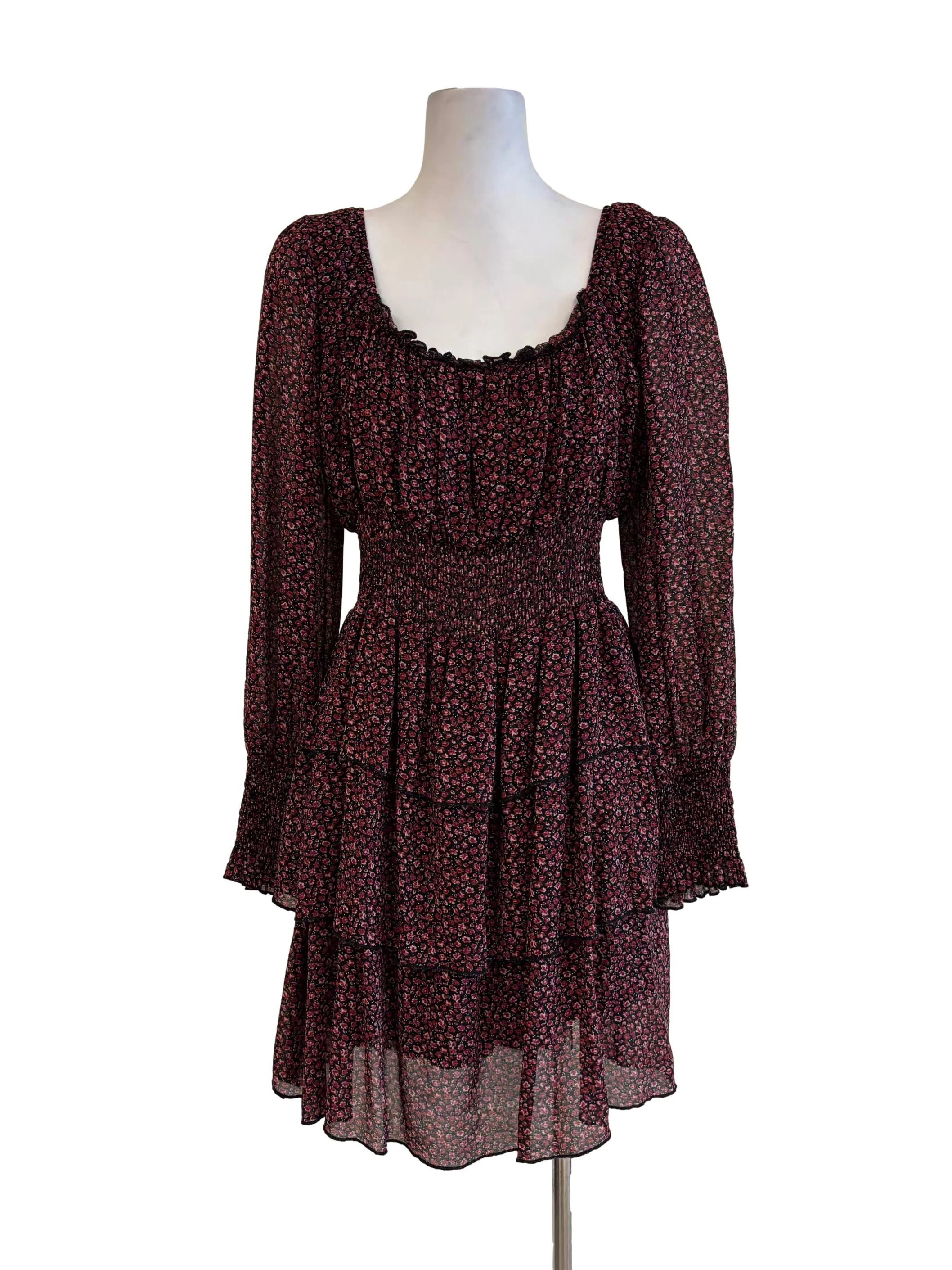 Maroon Floral Smocked Tier Dress