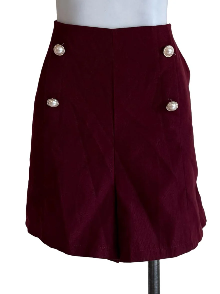 Maroon Front Buttons Short Pants