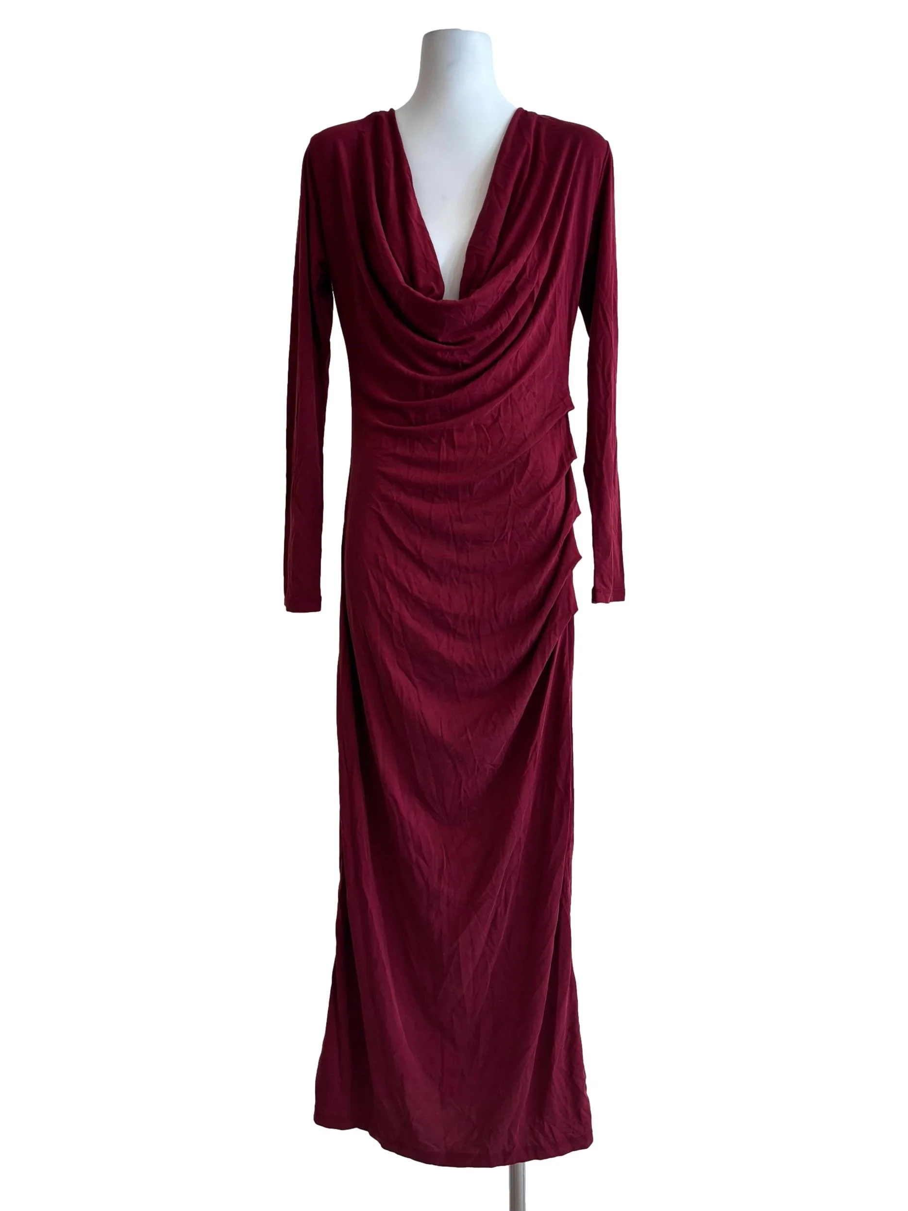 Maroon Longsleeve Cowl Bodycon Dress