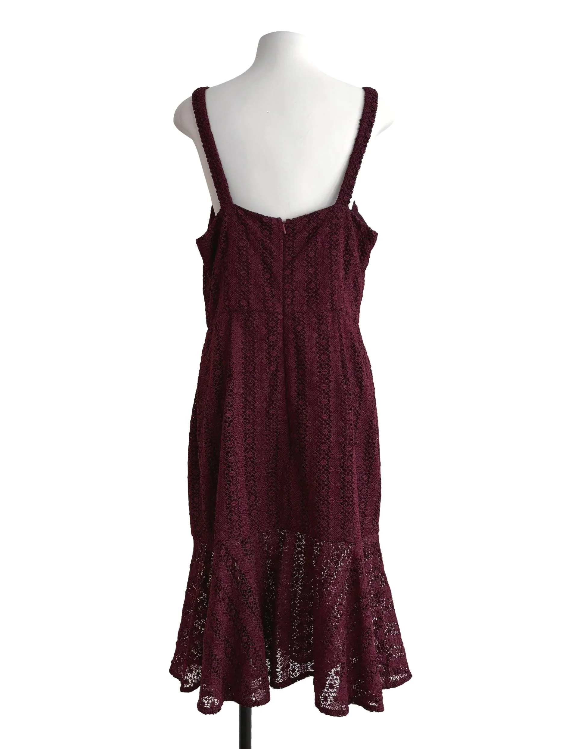 Maroon Mermaid Cut Lace Dress - Image 2