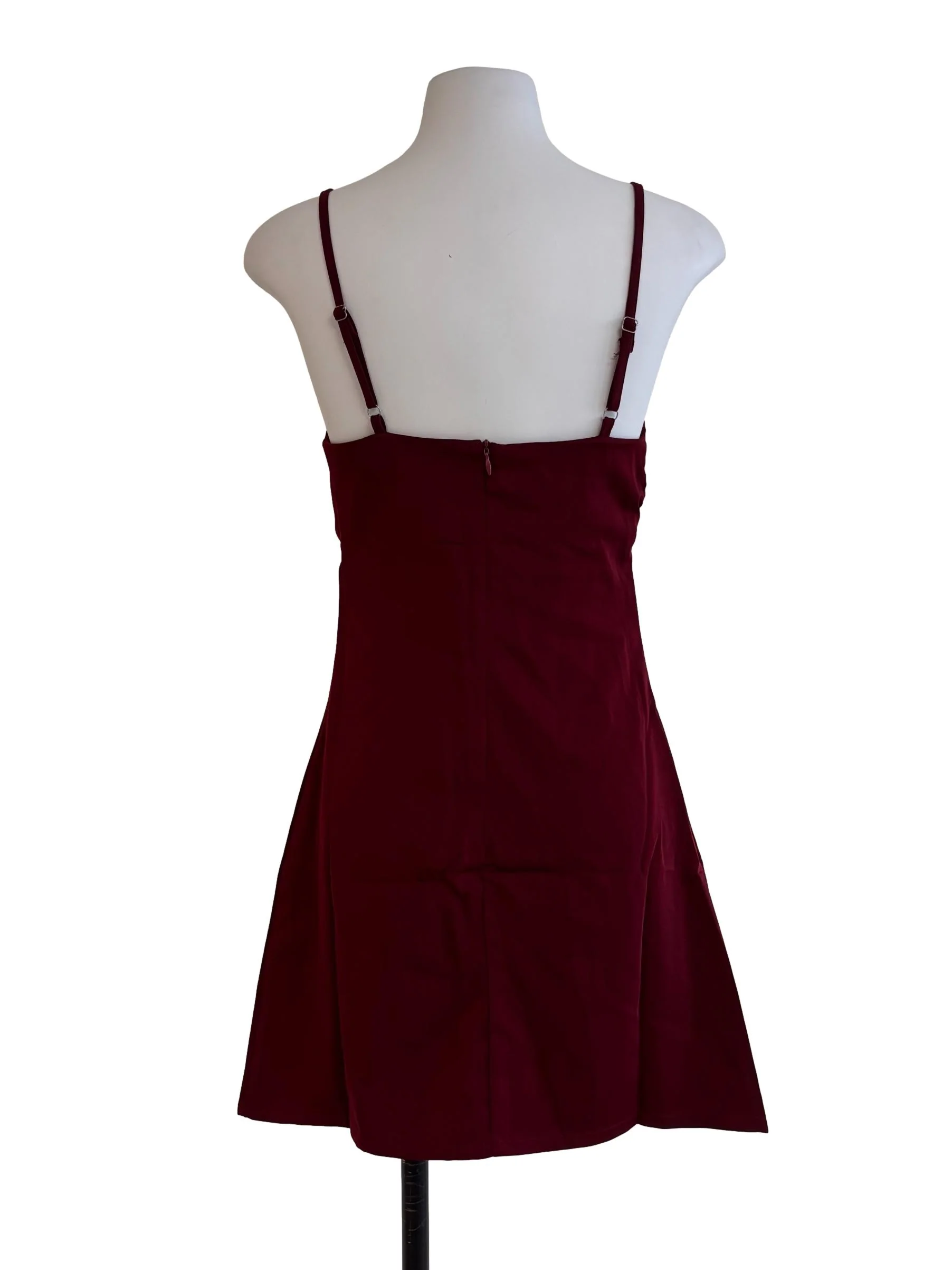 Maroon Plunge Neckline Button Dress - Image 2