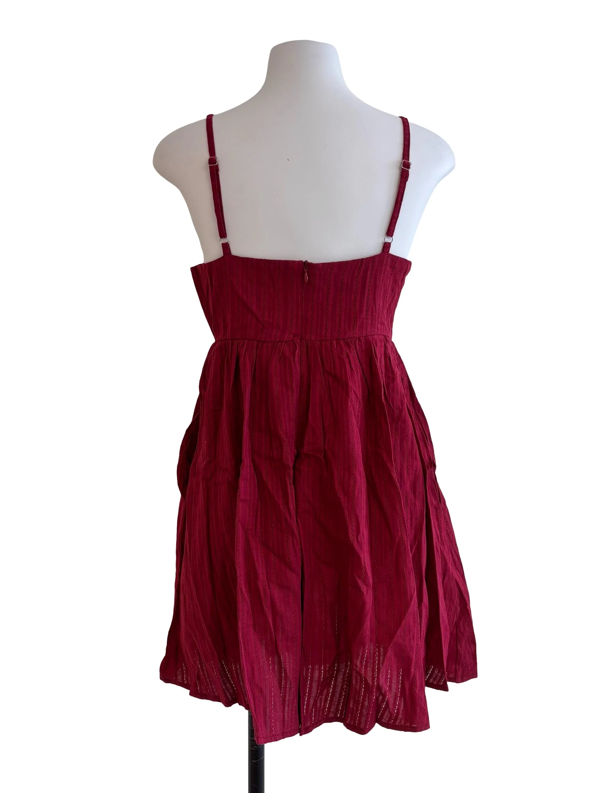 Maroon Red Embroidery Detail Mini Dress - Image 2
