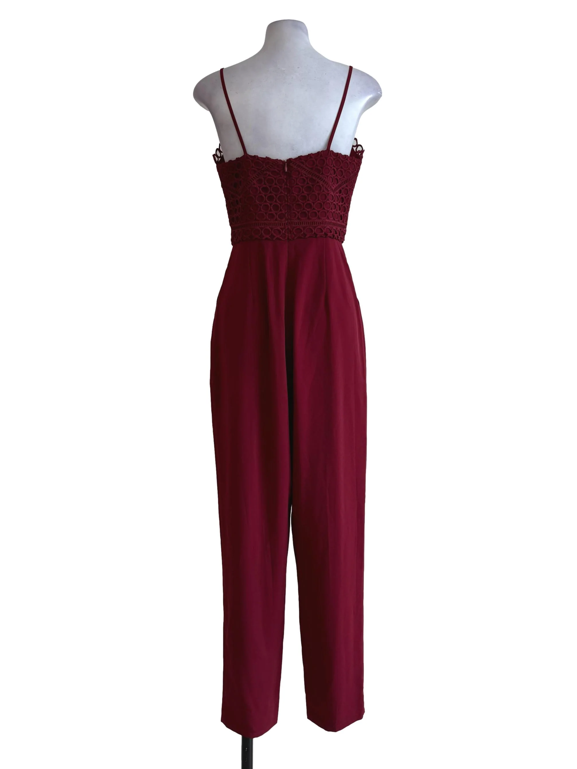 Maroon Red Half Eyelet V Neck Jumpsuit LB - Image 2