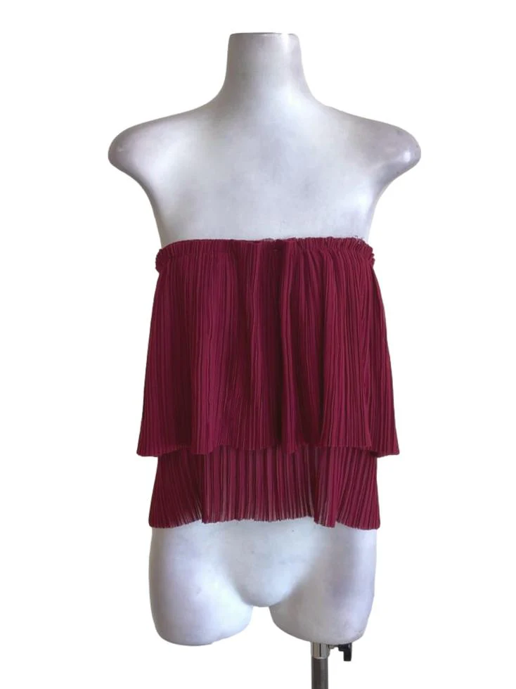 Maroon Red Pleated Mini Skirt