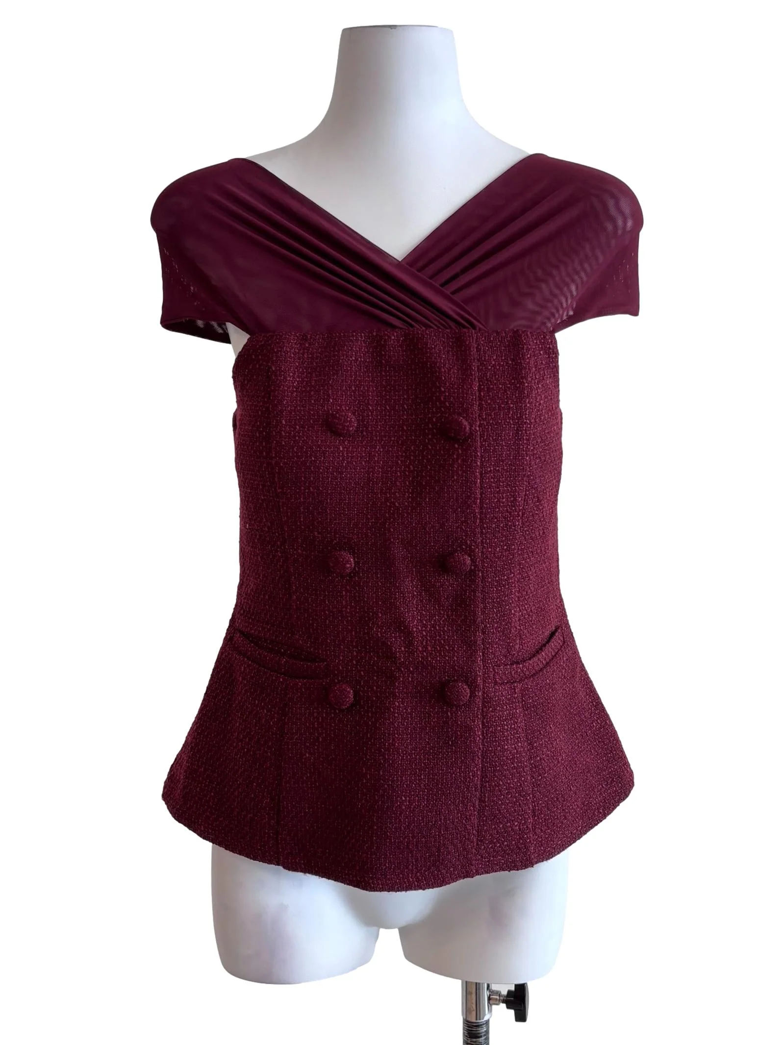 Maroon Red Tweed Pattern Top