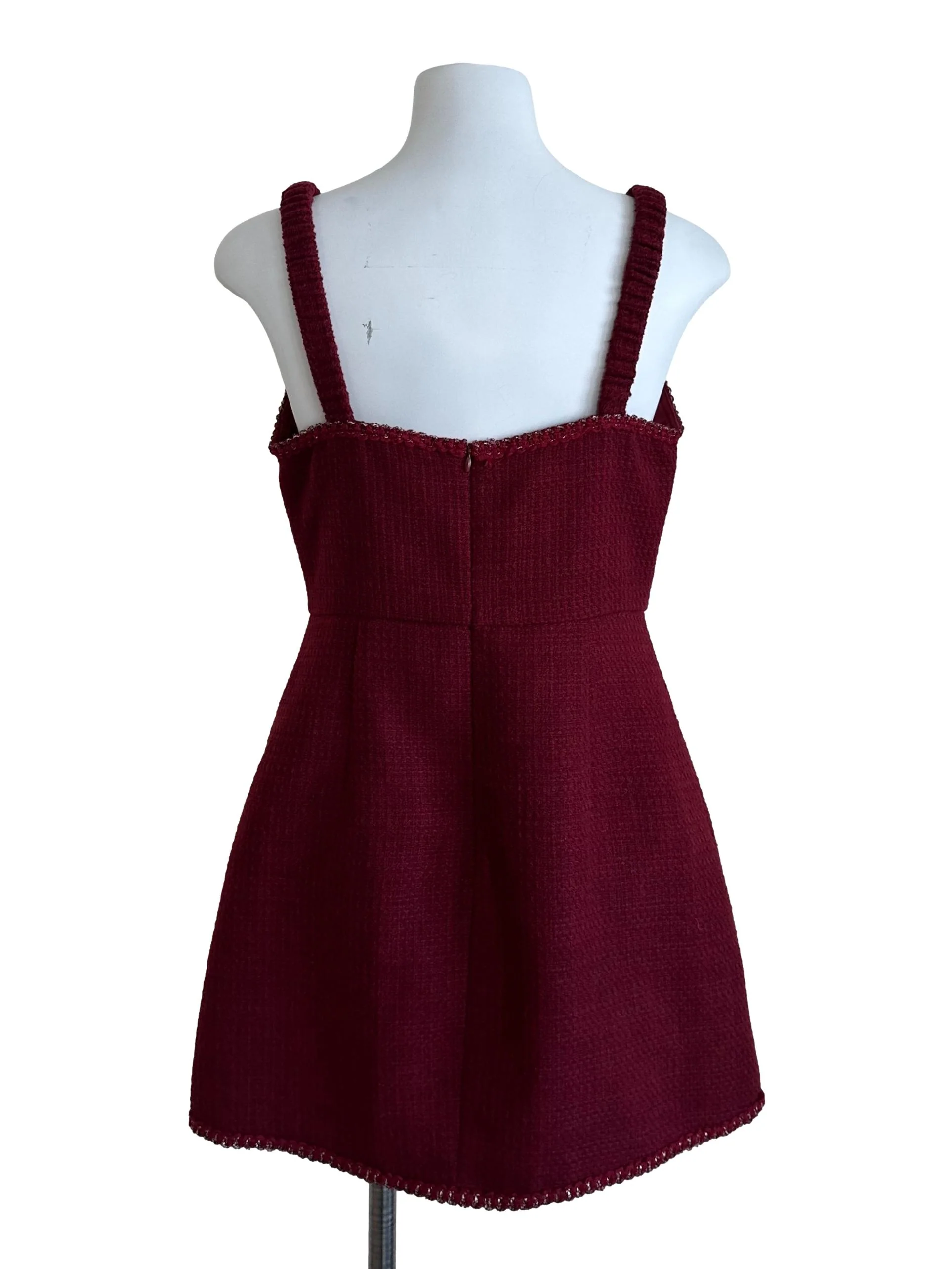 Maroon Red Tweed Textured Button Dress - Image 2