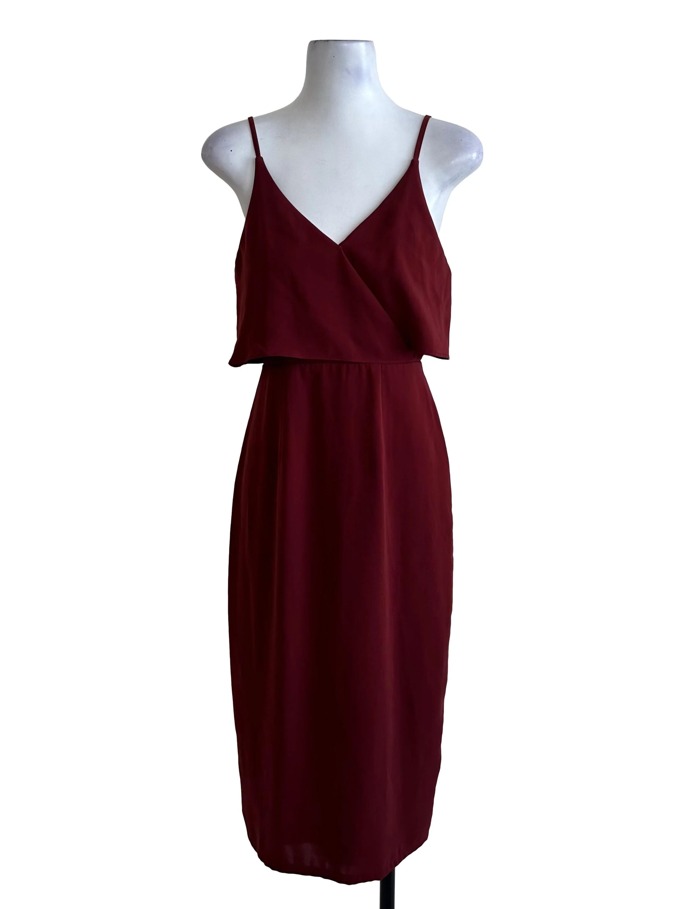 Maroon Red V Neck Sheath Dress LB