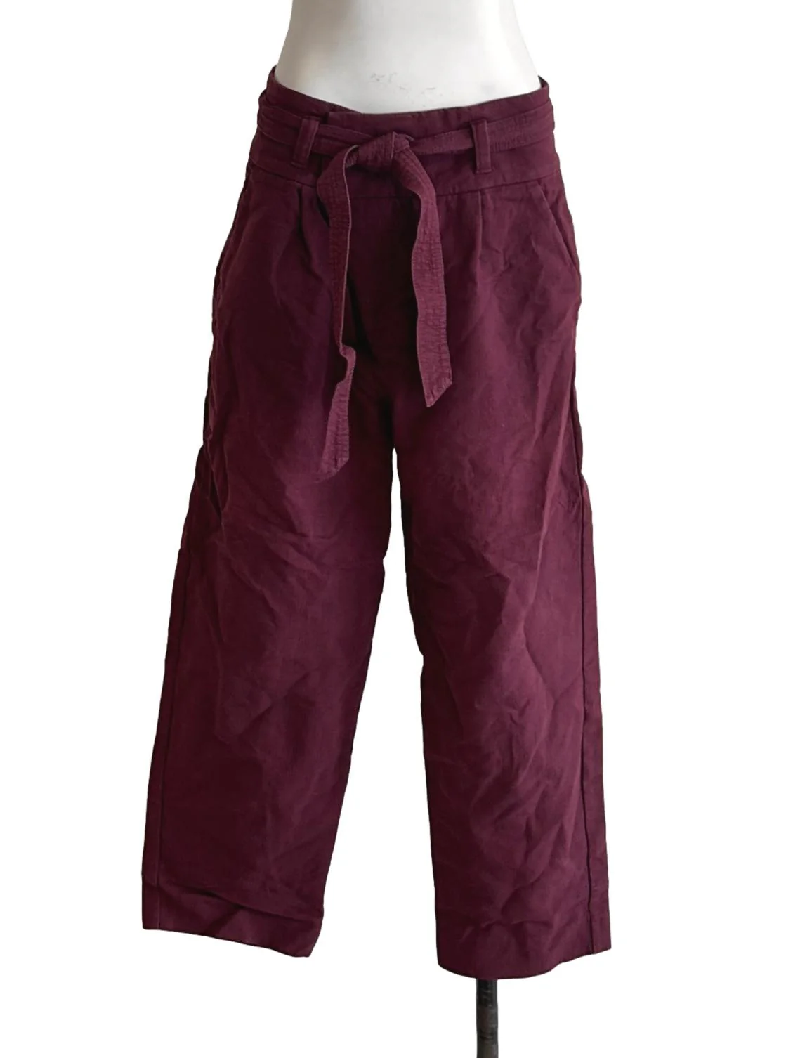 Maroon Tie Waist Wide Leg Pants