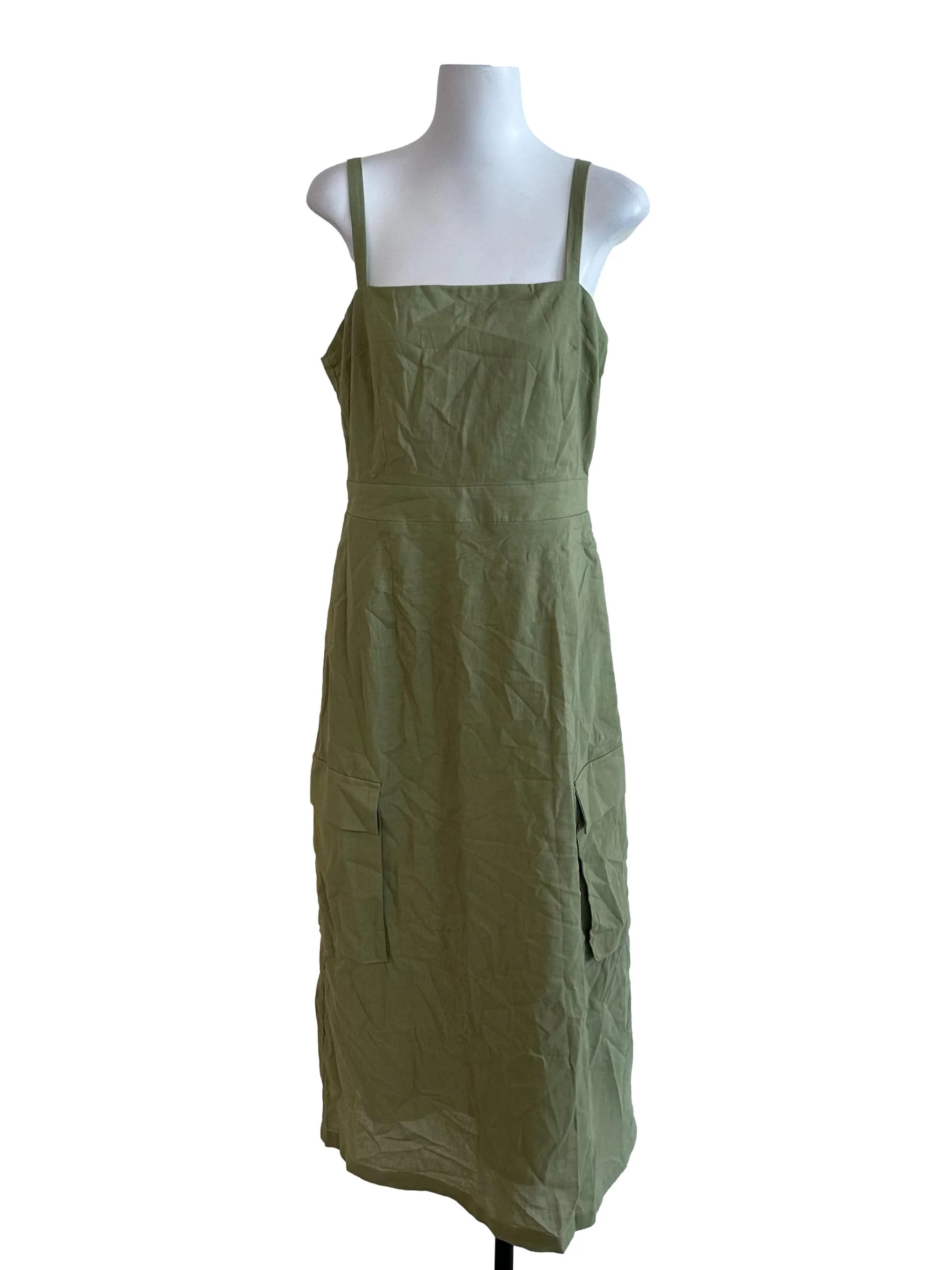 Matcha Green Square Neck Slit Dress