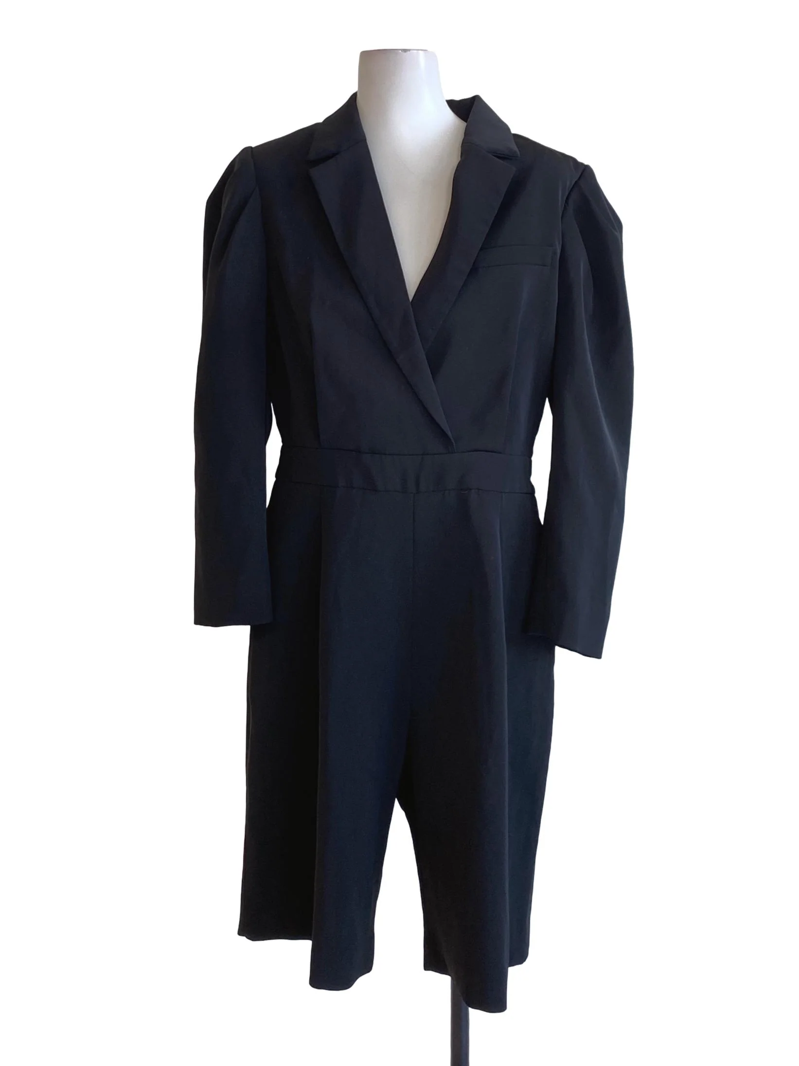 Matte Black Collared Double Closure Suit Romper