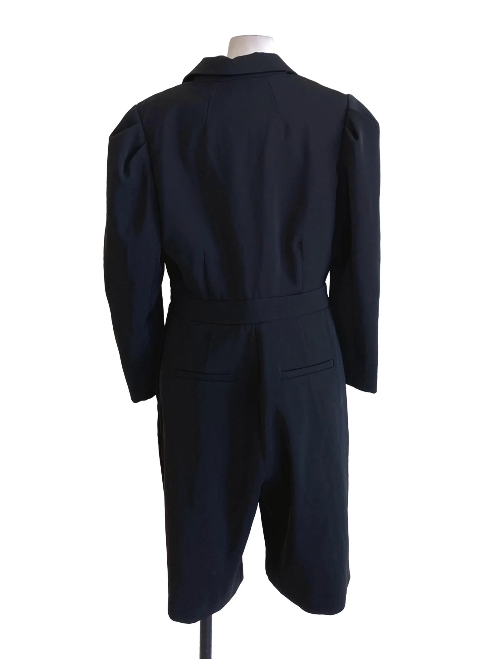 Matte Black Collared Double Closure Suit Romper - Image 2