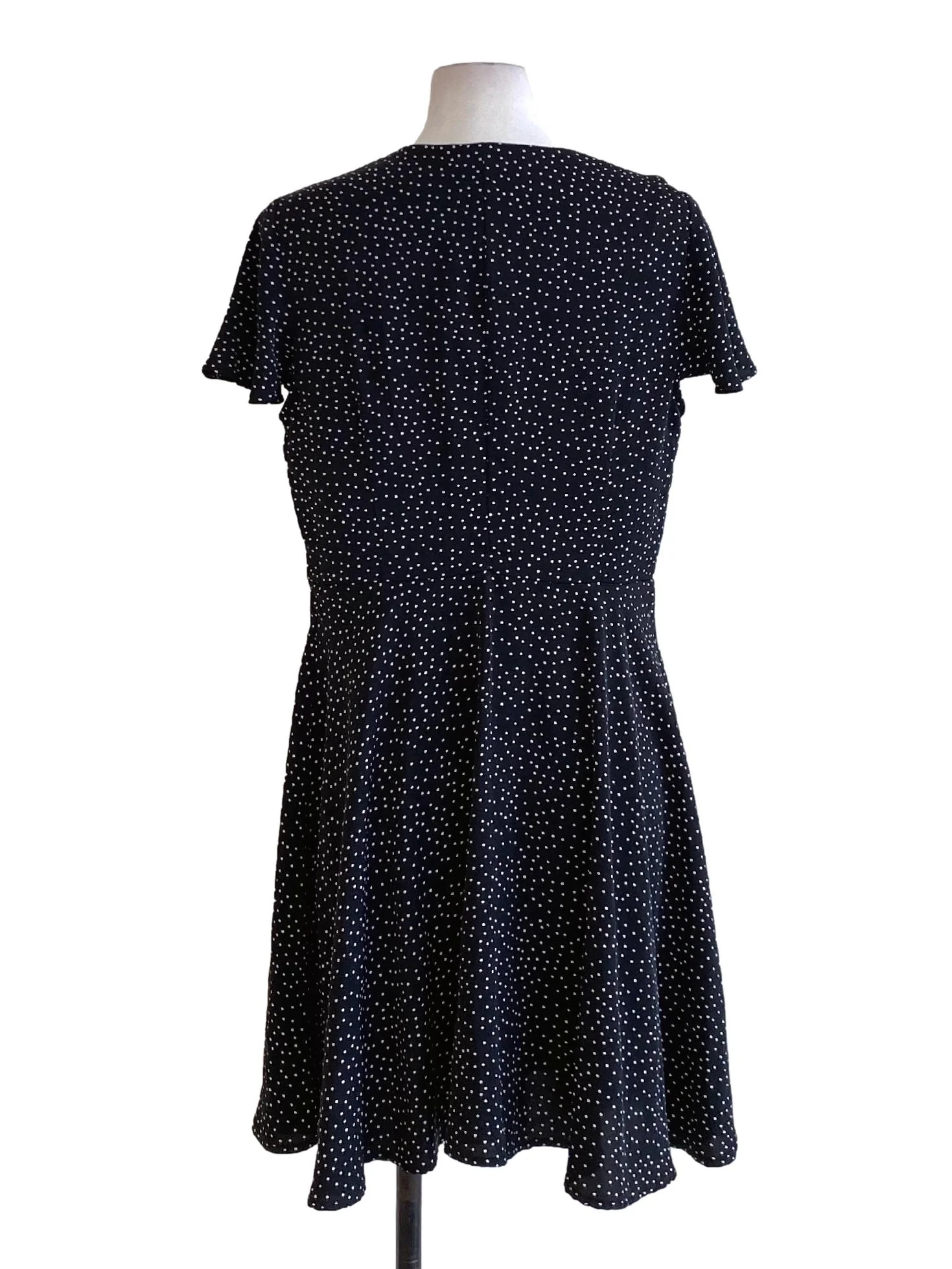Matte Black Polka Dot V-Neck Short Sleeve Shirt Dress TTR - Image 2