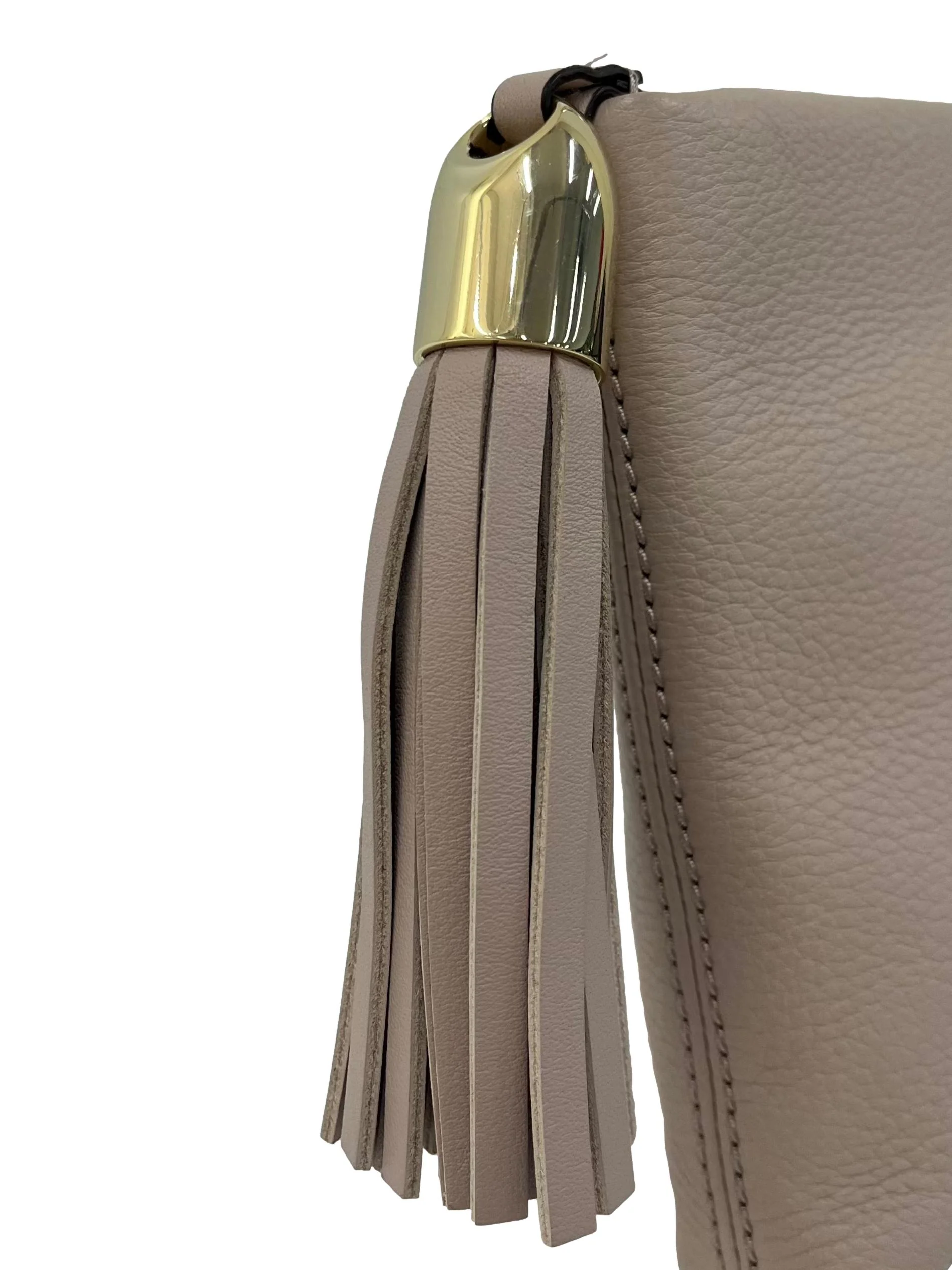 Taupe Pebbled Leather Clutch with Tassel - Image 4