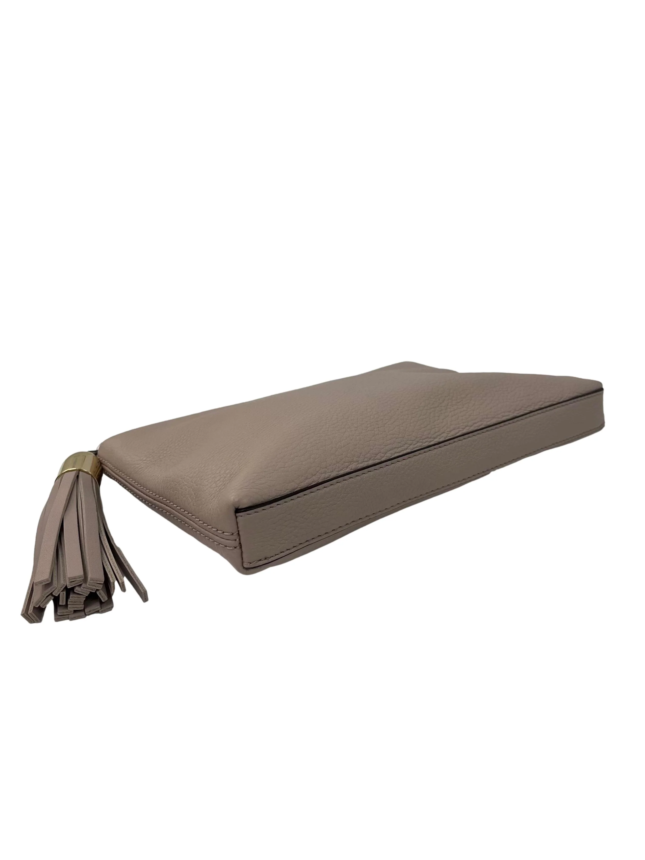 Taupe Pebbled Leather Clutch with Tassel - Image 7