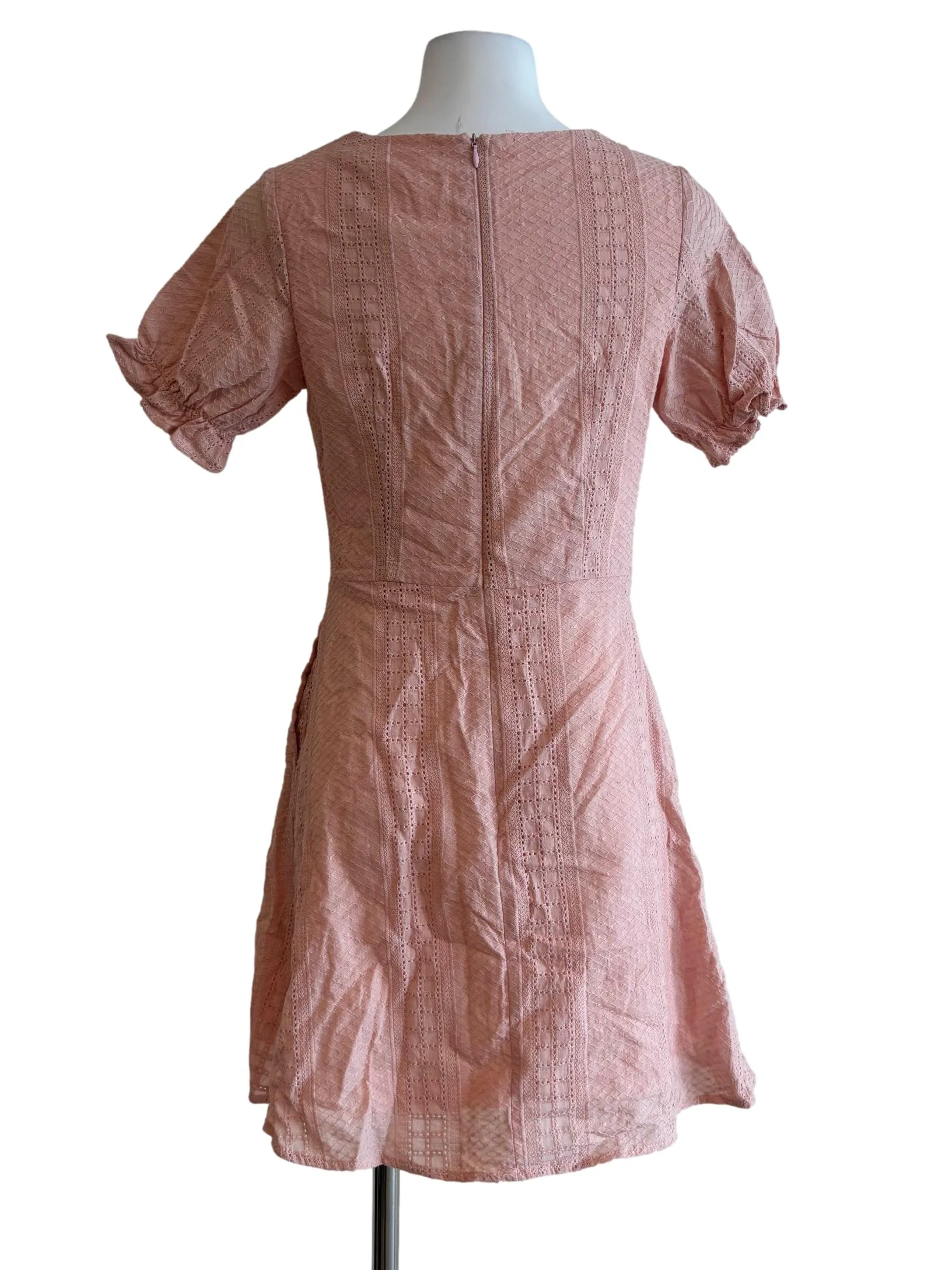 Melon Pink Embroidered Cotton Dress - Image 2
