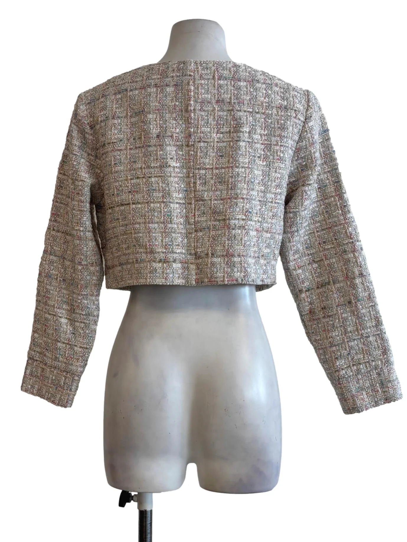 Merino Pastel Pearl Button Tweed Crop Jacket - Image 2