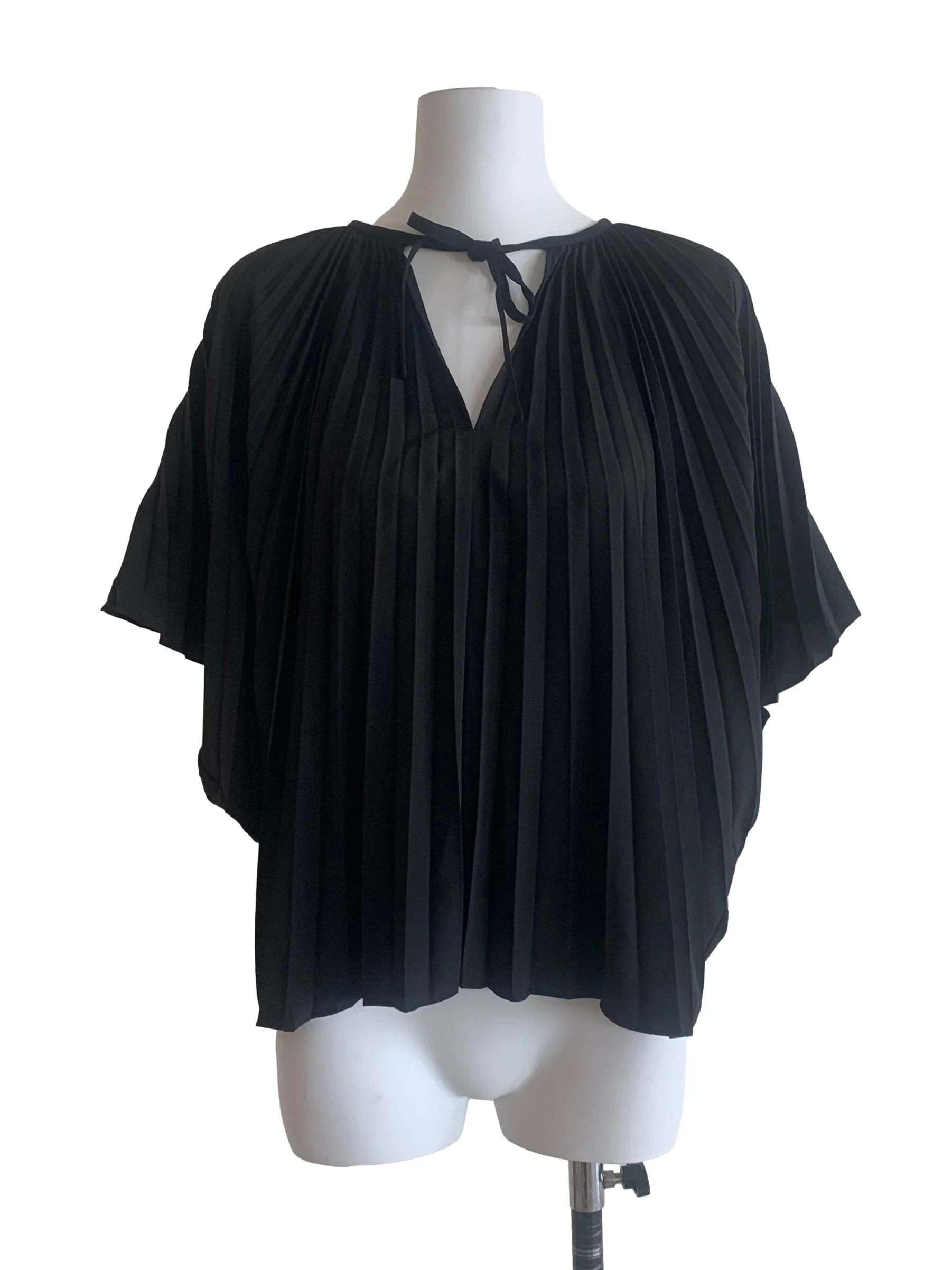 Midnight Black Pleated Batwing Sleeve Top