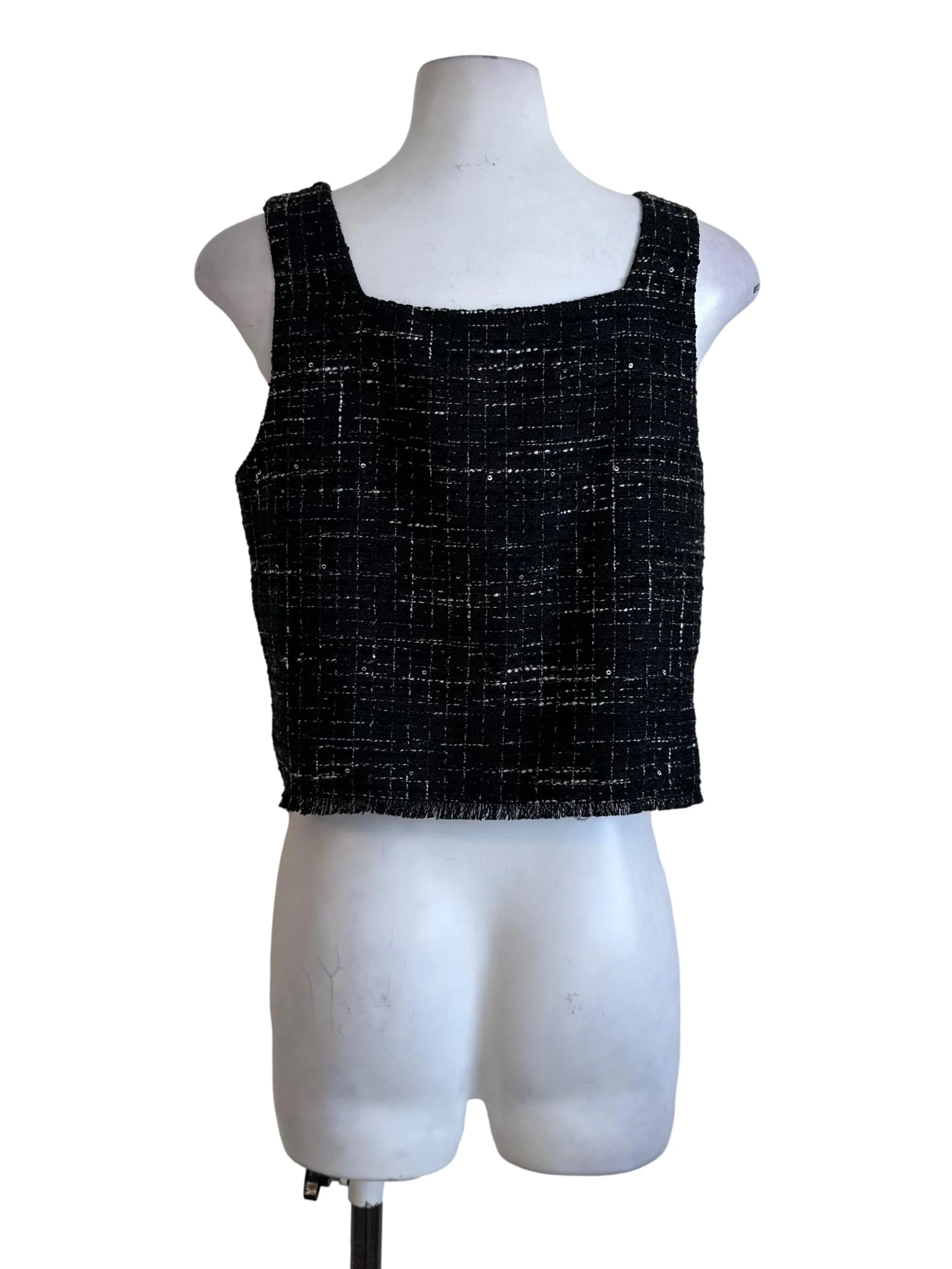 Midnight Black Tweed Textured Button Top - Image 2
