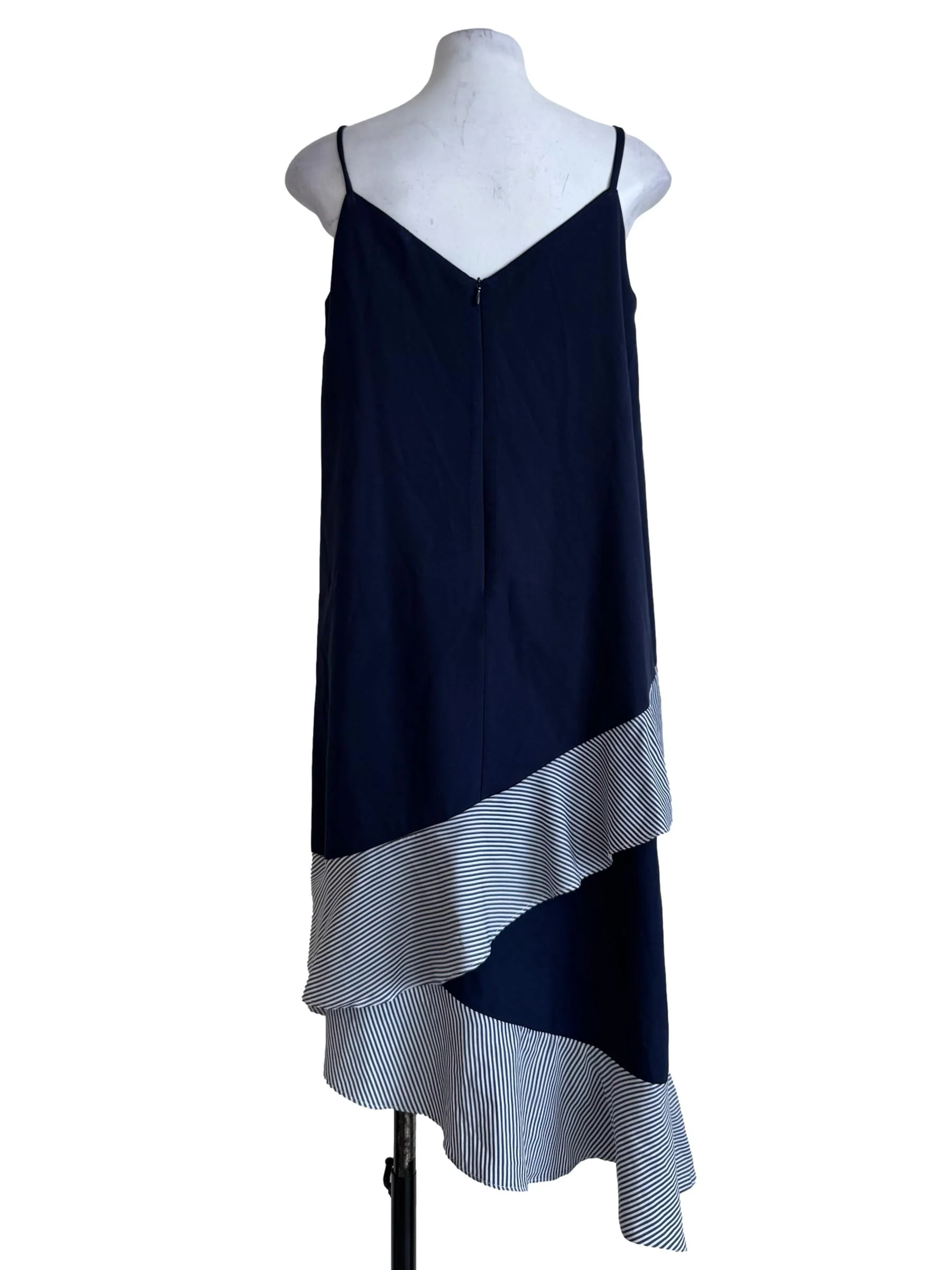 Midnight Blue Bottom Stripes V Neck Dress - Image 2