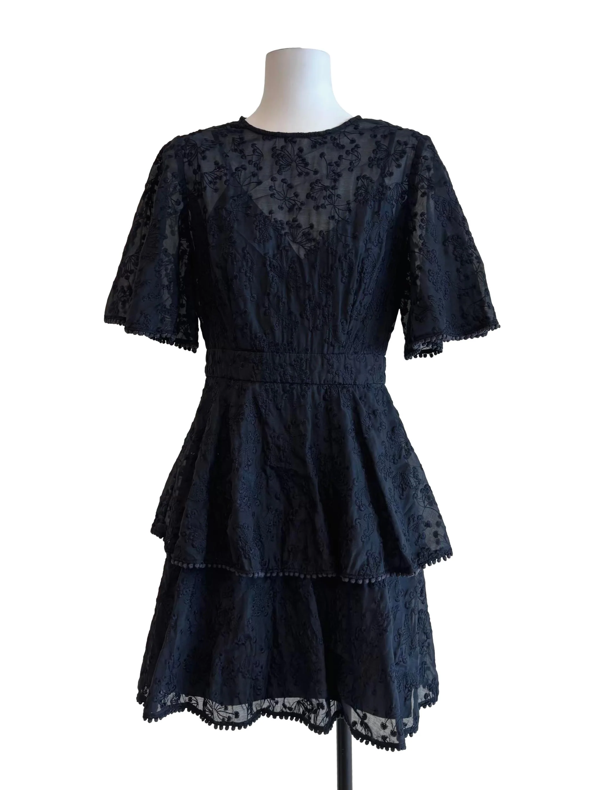 Midnight Blue Embroidered Tiered Dress