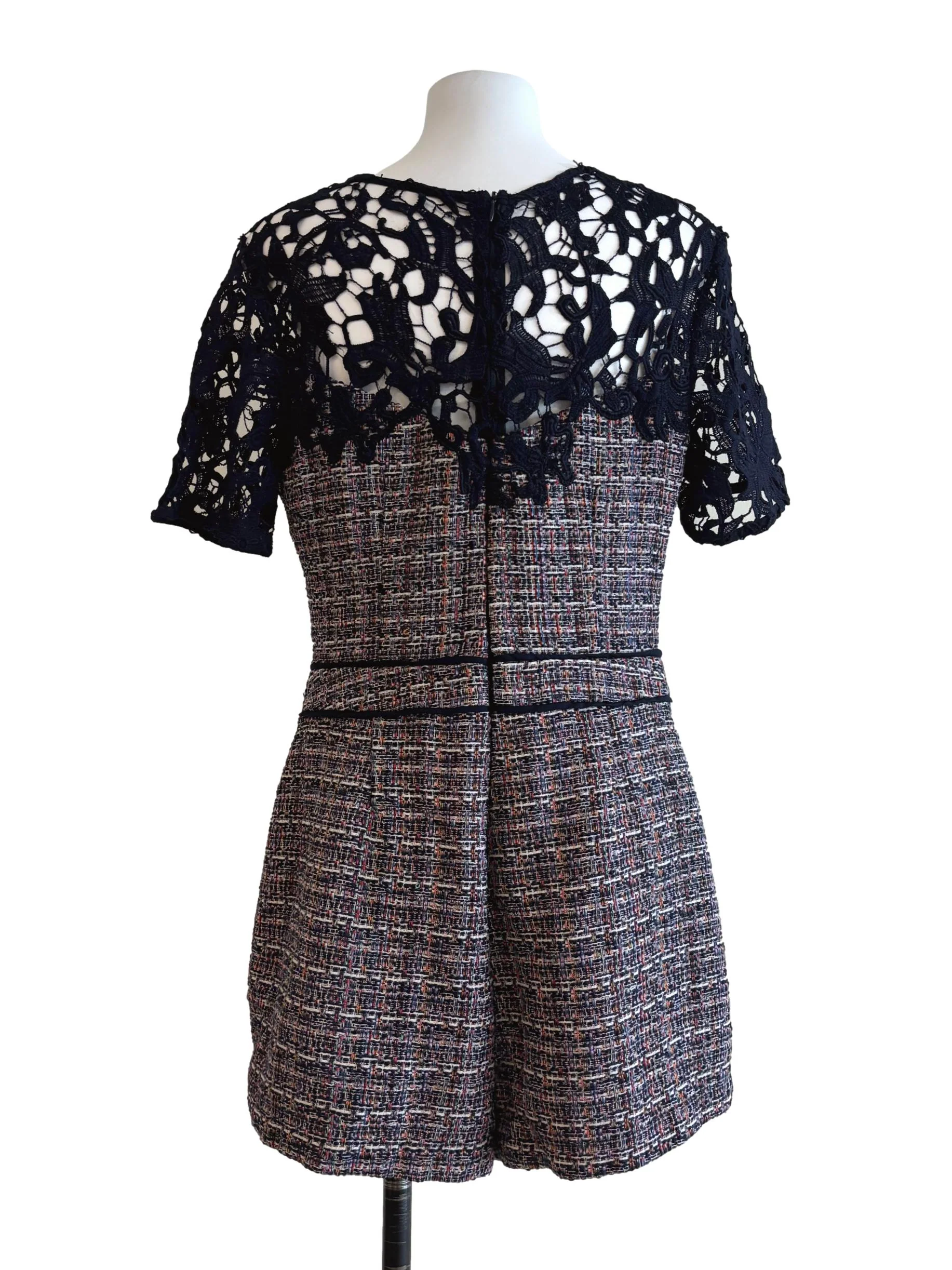 Midnight Blue Lace Shoulder Tweed Romper - Image 2