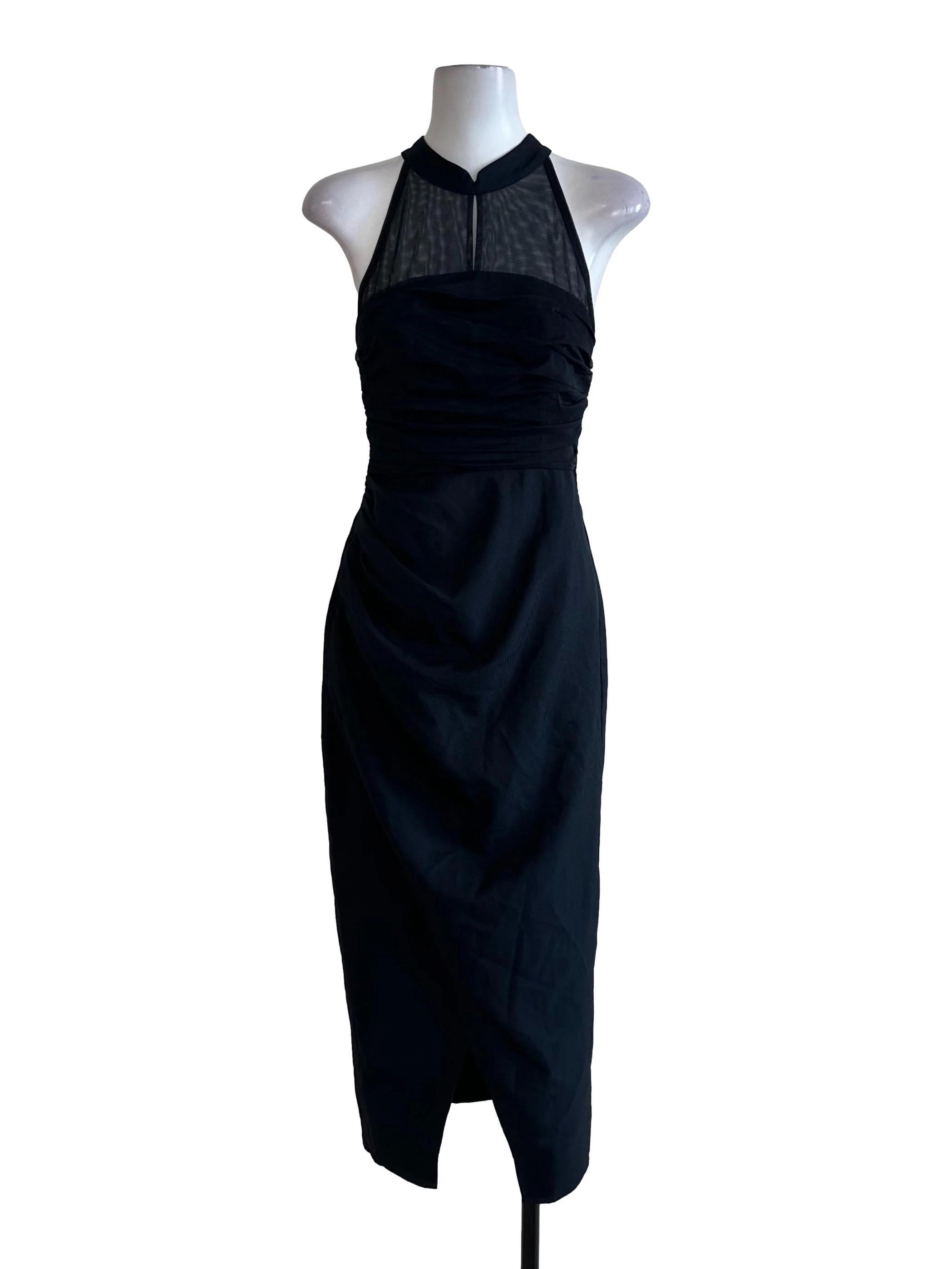 Midnight Blue Mesh Net Slit Halter Dress
