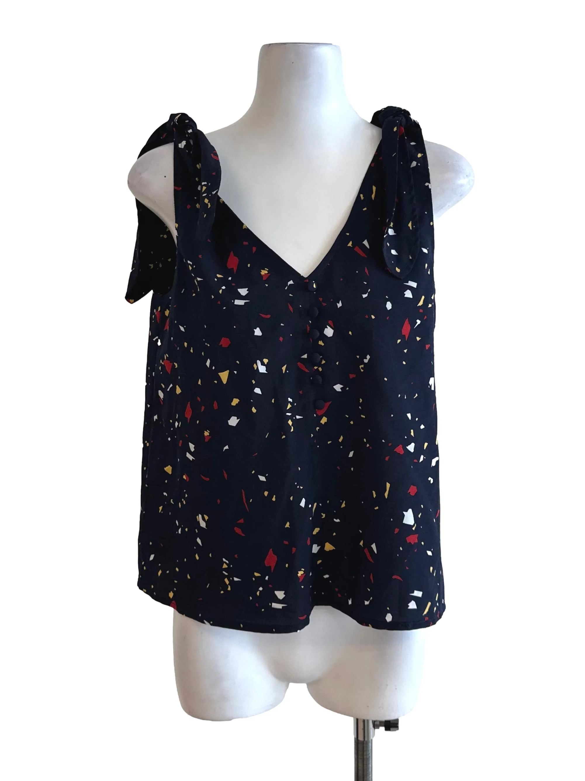 Midnight Blue Pattern V Neck Top LB