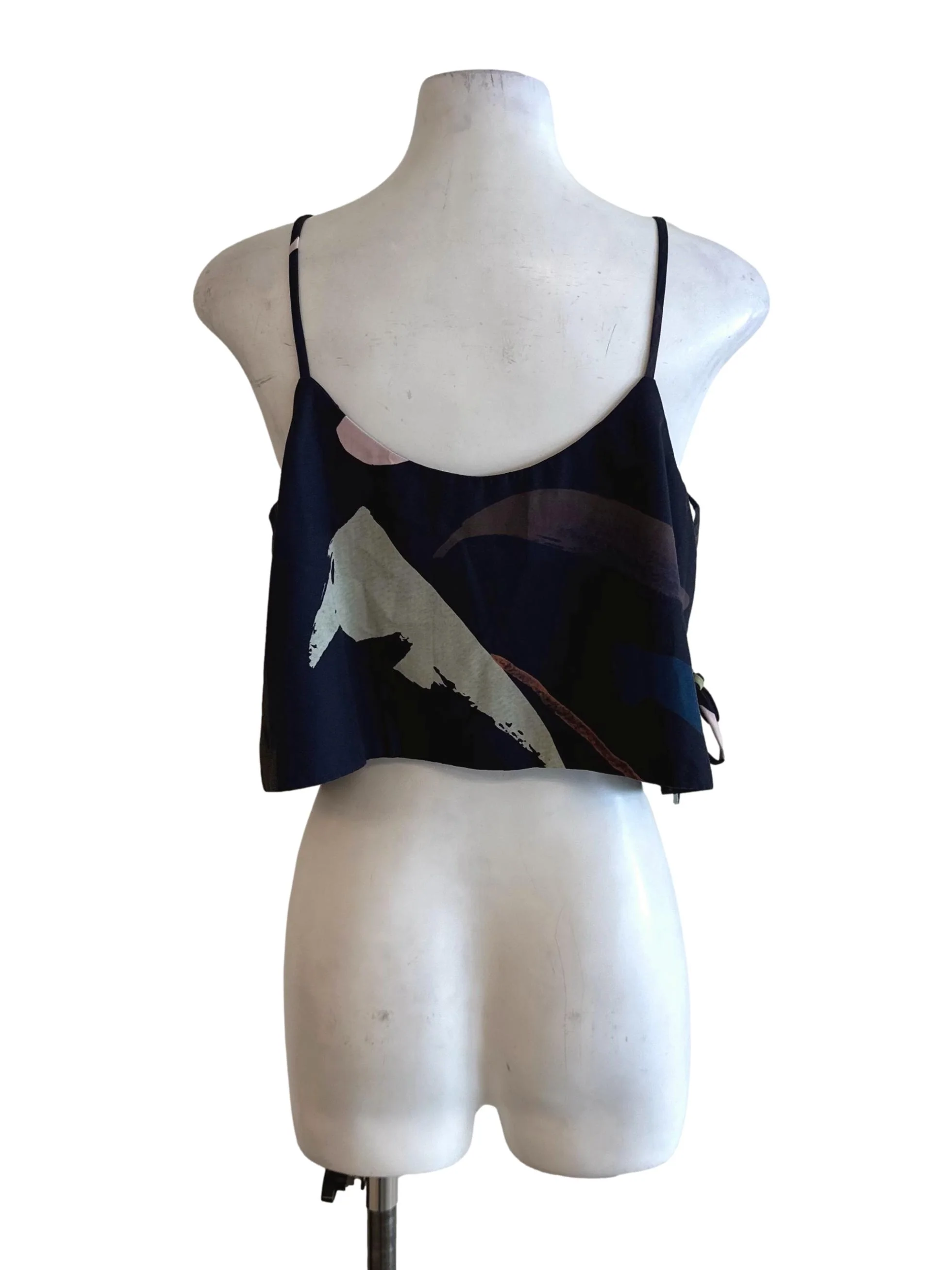 Midnight Blue V Neck Pattern Overlap Top LB - Image 2
