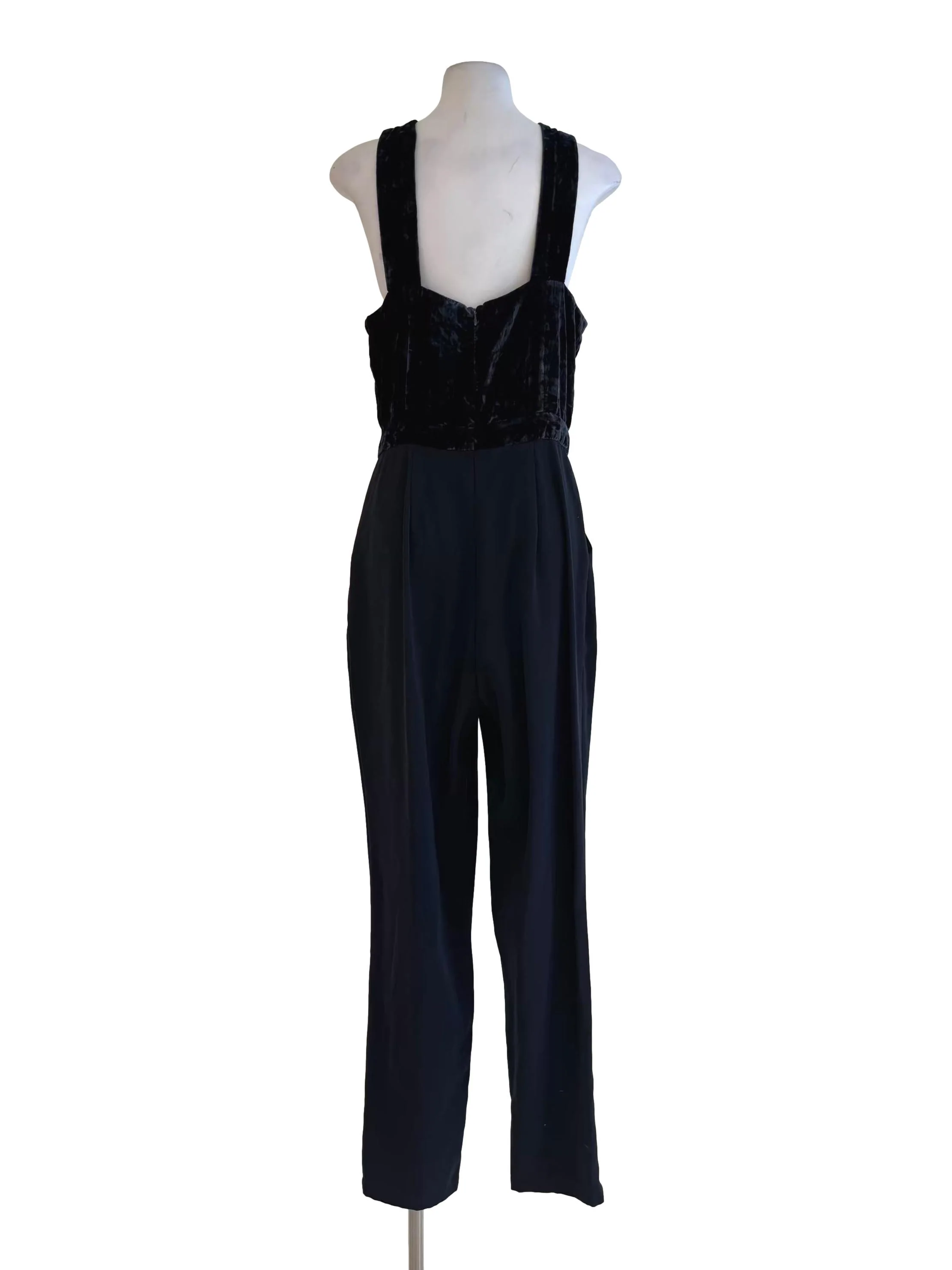 Midnight Blue Velvet Halter Slim Fit Jumpsuit - Image 2