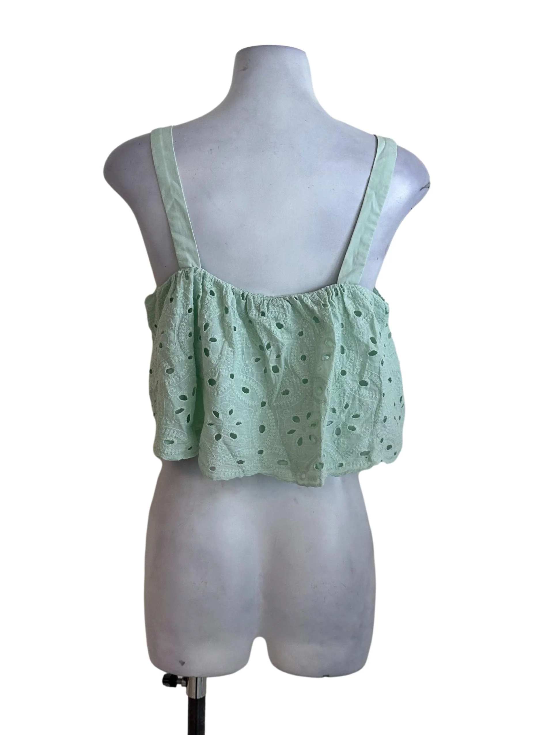 Mint Green Eyelet Embroidery Babydoll Top - Image 2