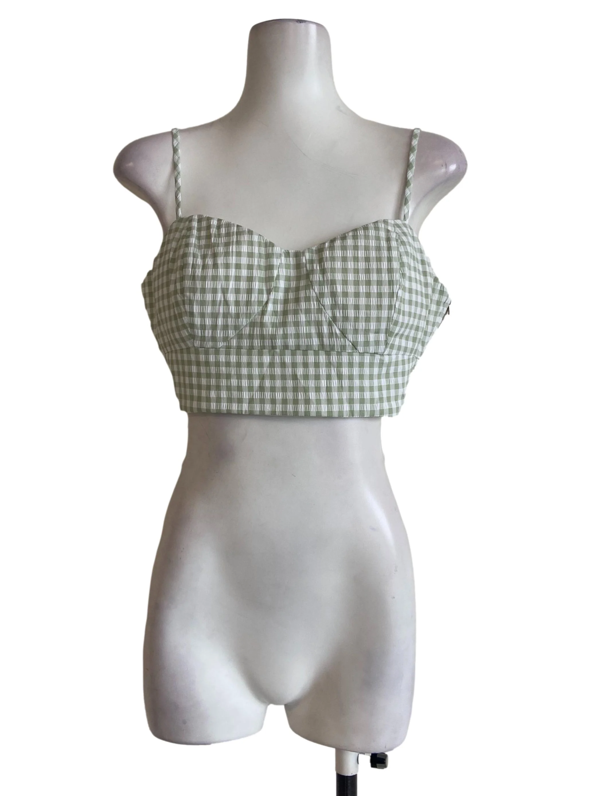 Mint Green Plaid Sleeveless Crop Top LB