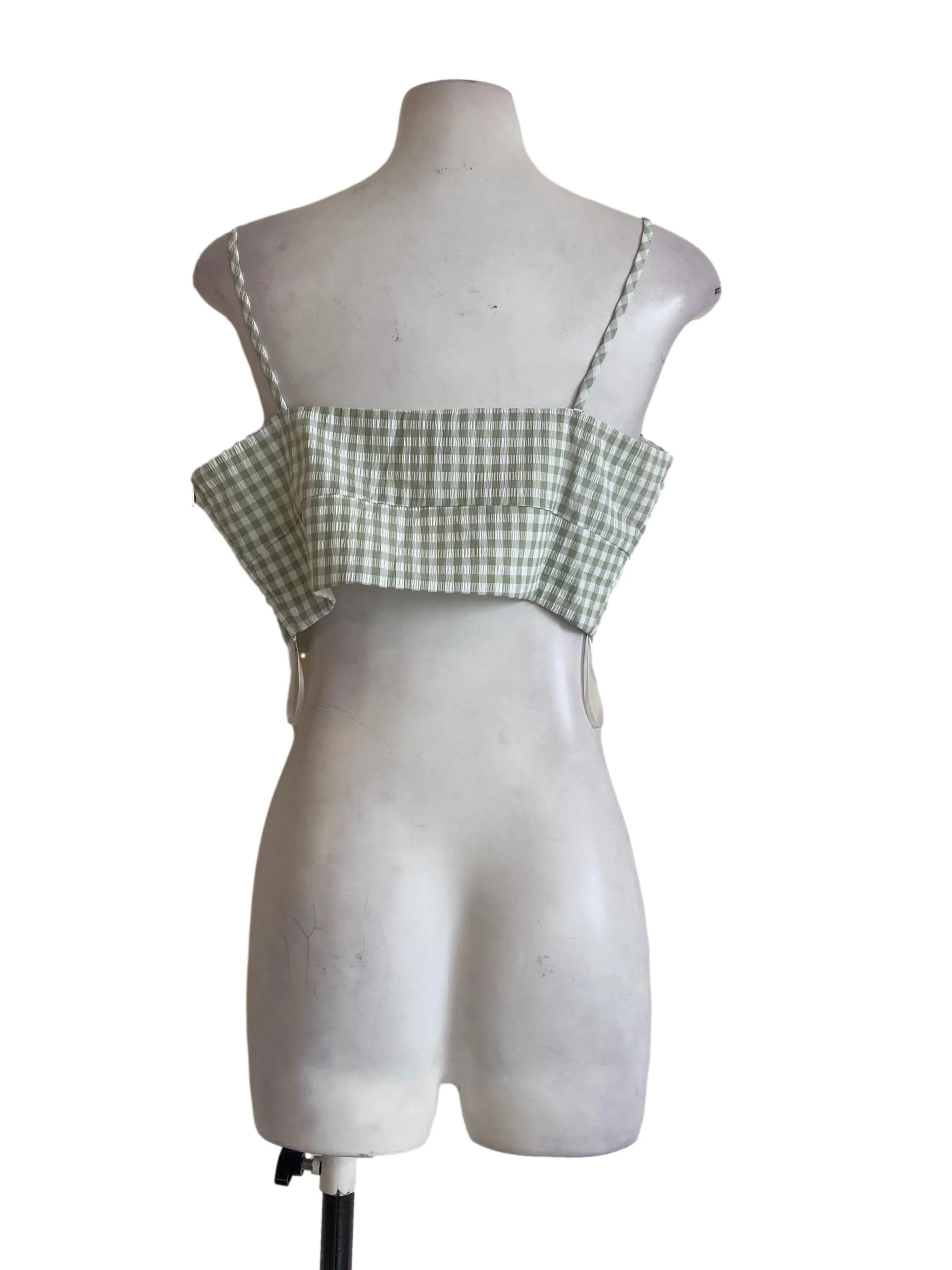 Mint Green Plaid Sleeveless Crop Top LB - Image 2