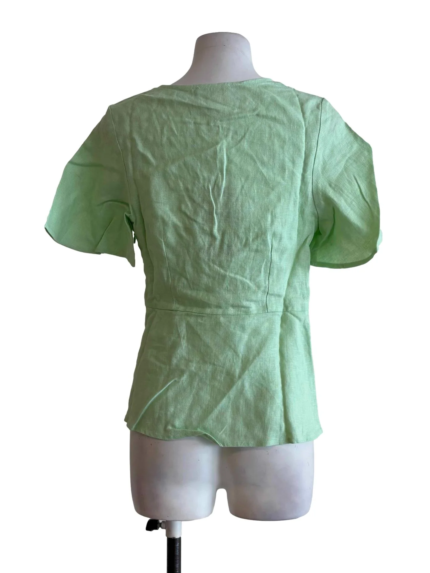 Mint Green Surplice Peplum Linen Top - Image 2
