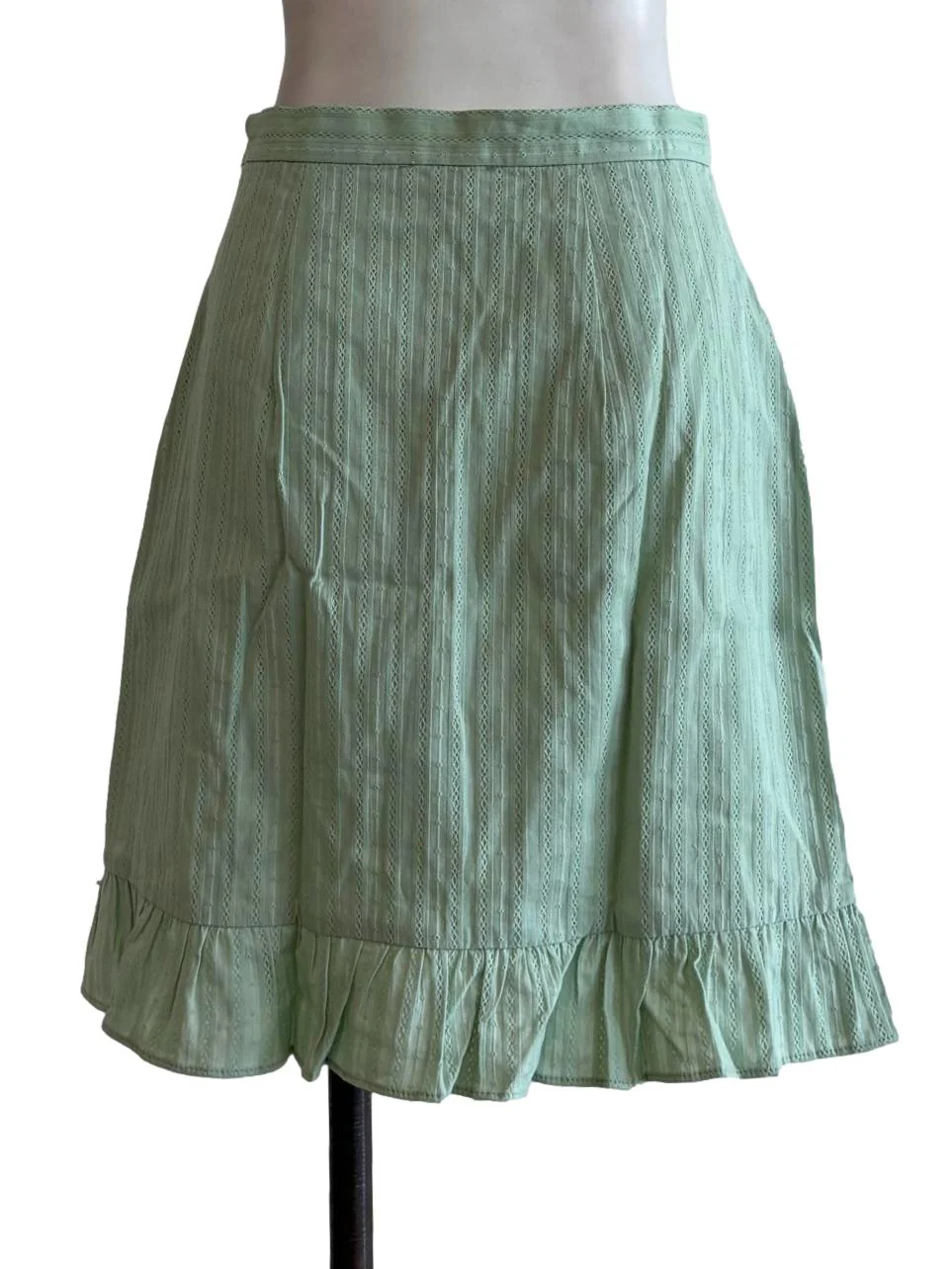Mint Green Textured Cotton Mini Skirt - Image 2