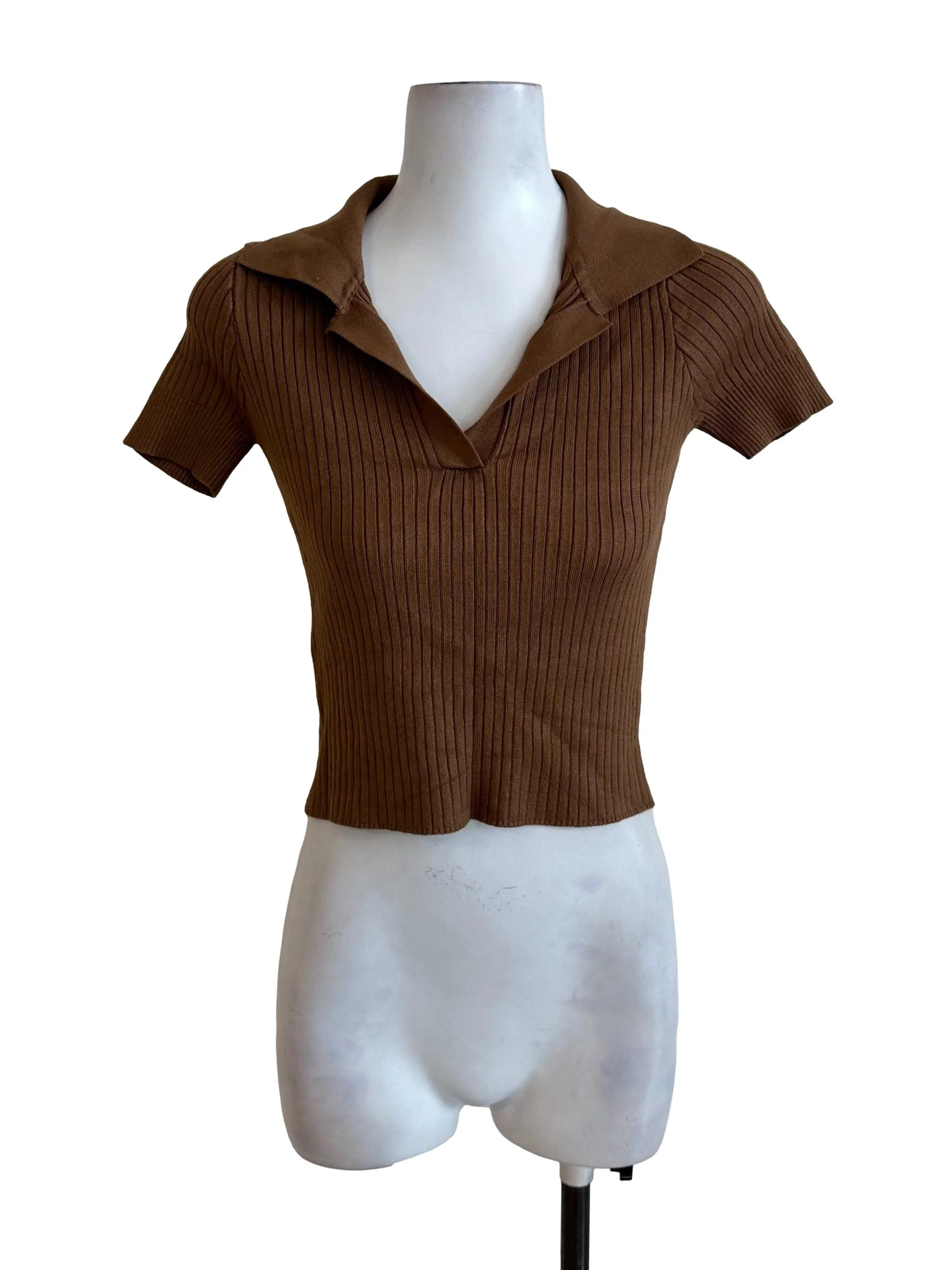 Mocha Brown Knit Collar Top