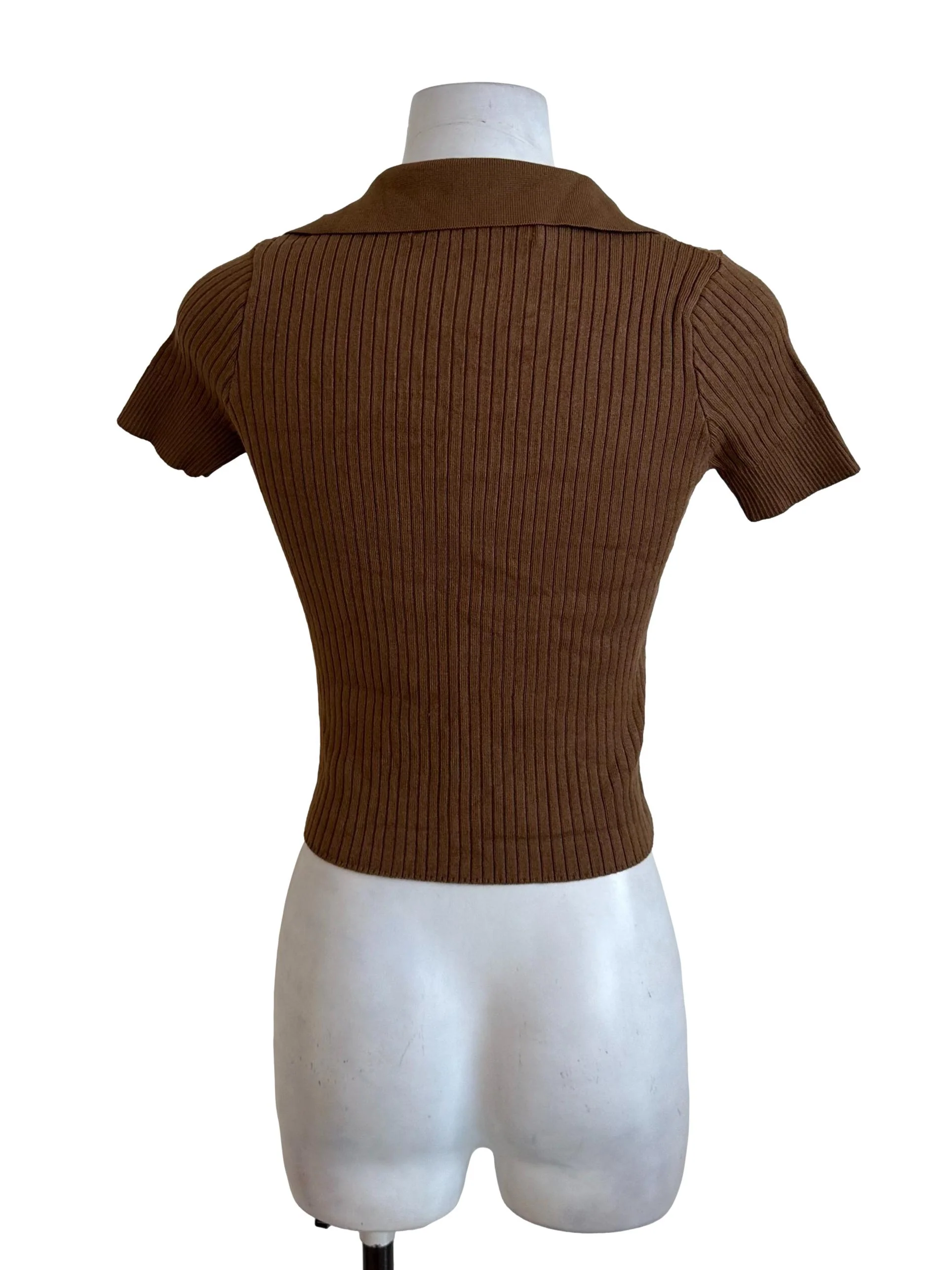 Mocha Brown Knit Collar Top - Image 2