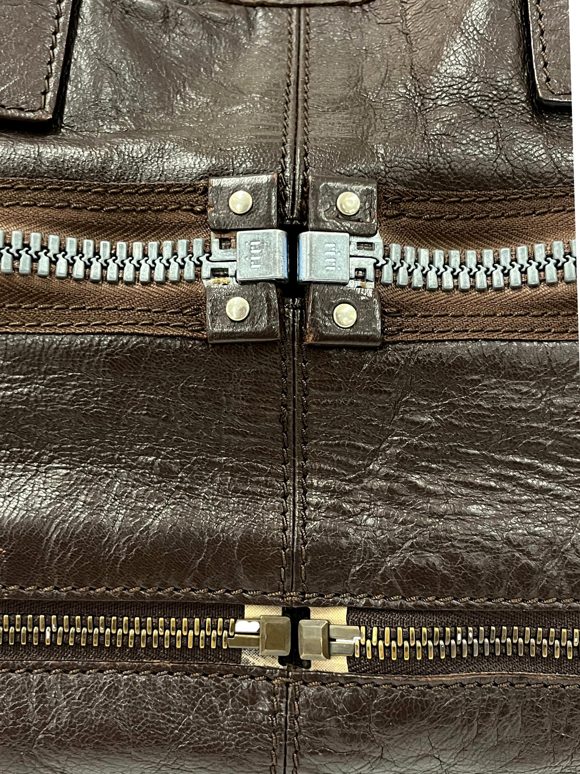 Mocha Anthracite Black Leather Zippered Tote Bag - Image 4