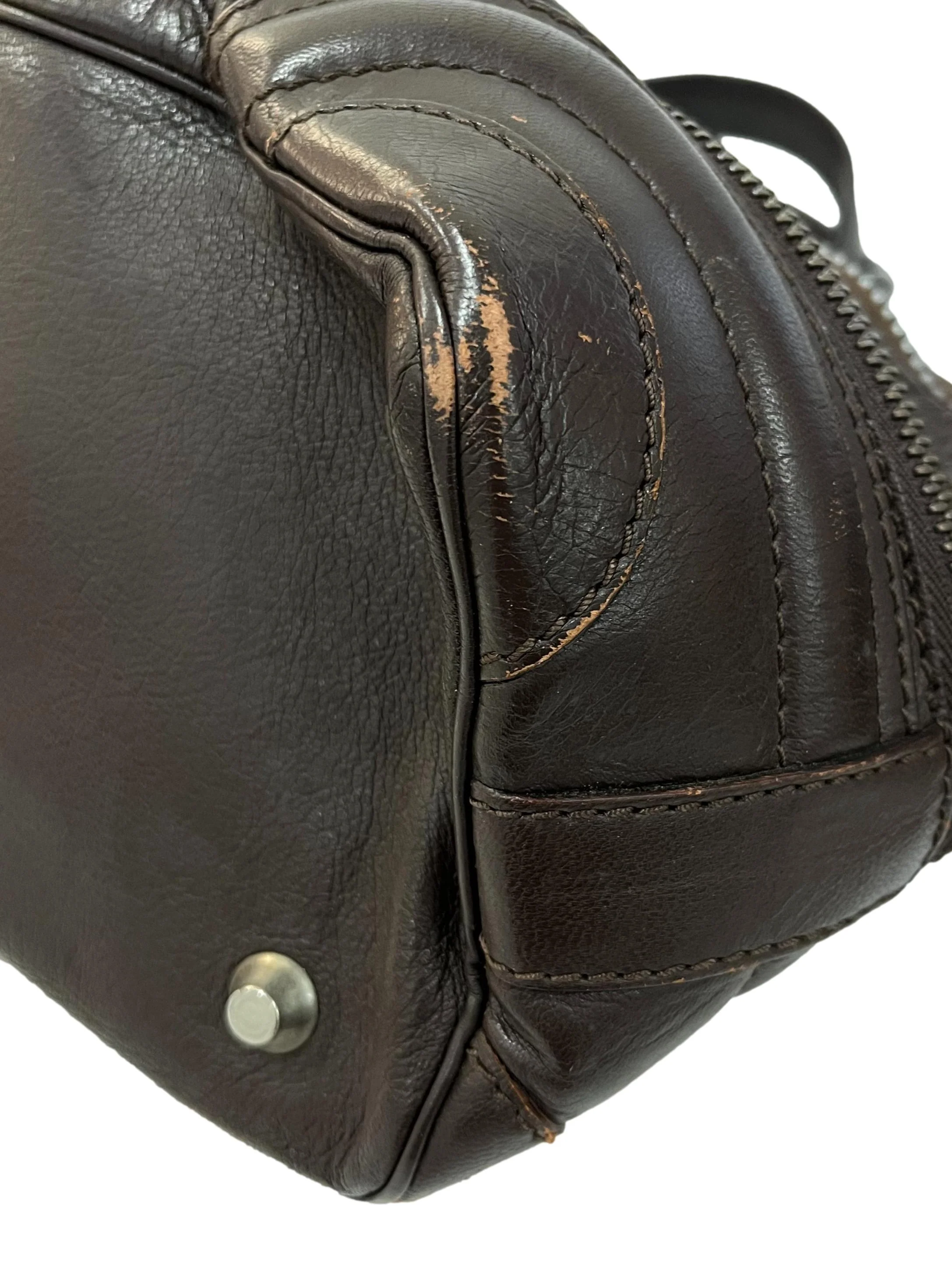 Mocha Anthracite Black Leather Zippered Tote Bag - Image 8