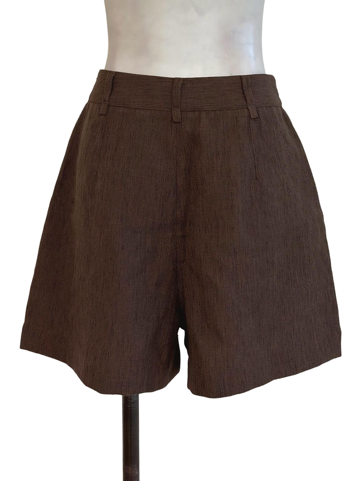 Mocha Brown Tweed Pattern Casual Shorts LB - Image 2