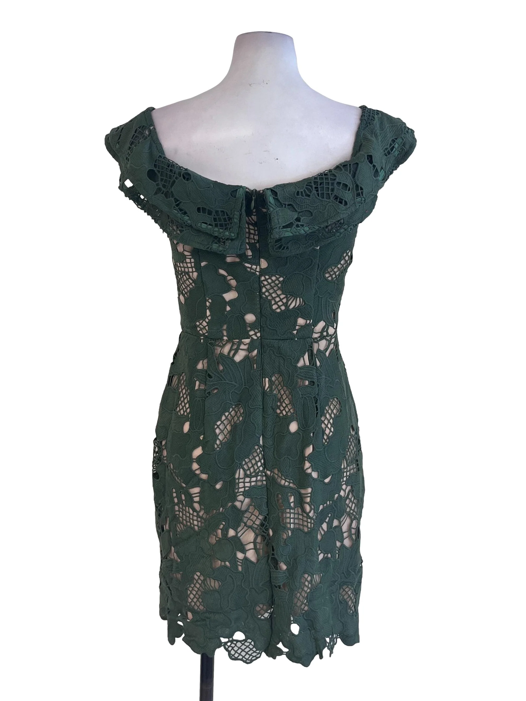 Moss Green Embroidered Off Shoulder Dress - Image 2