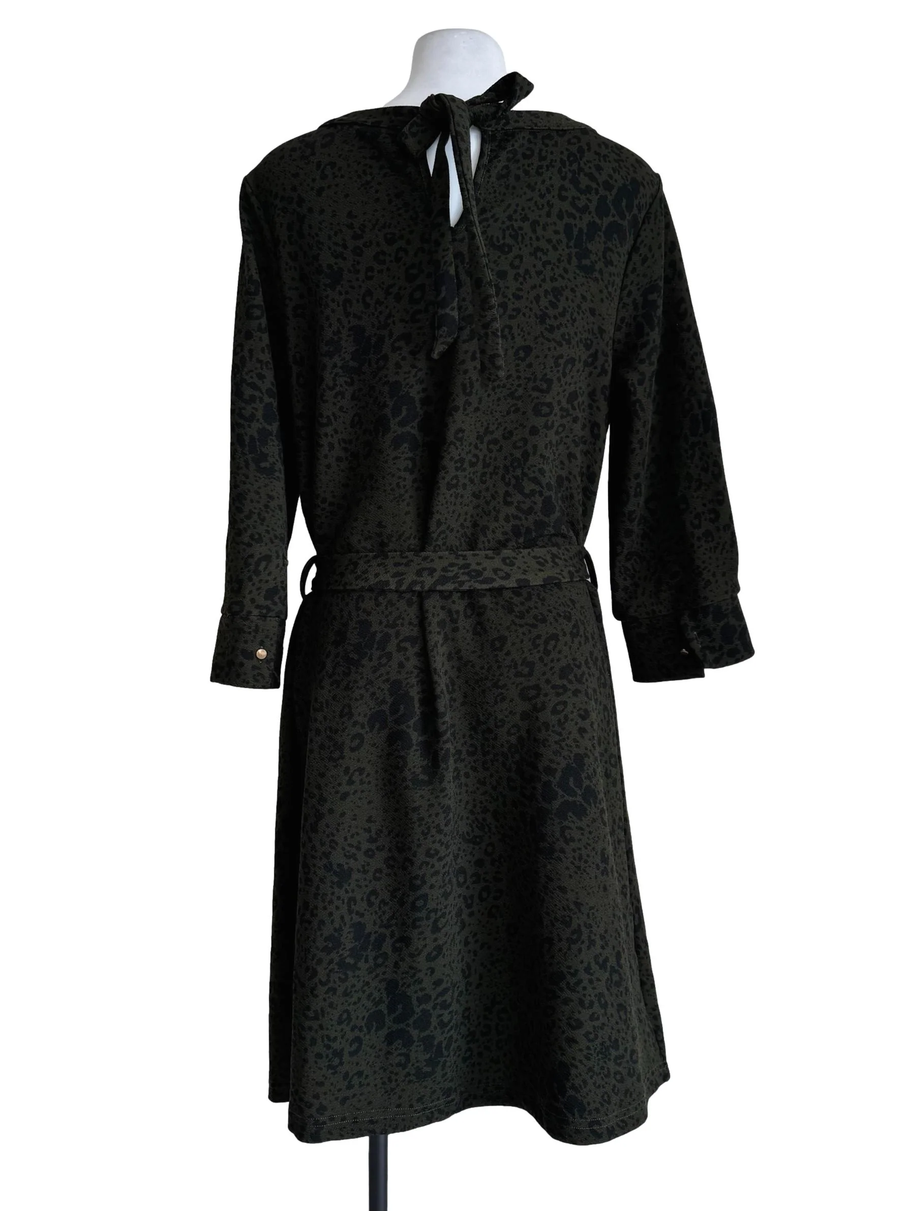 Moss Green Leopard Print Long Sleeve Dress - Image 2