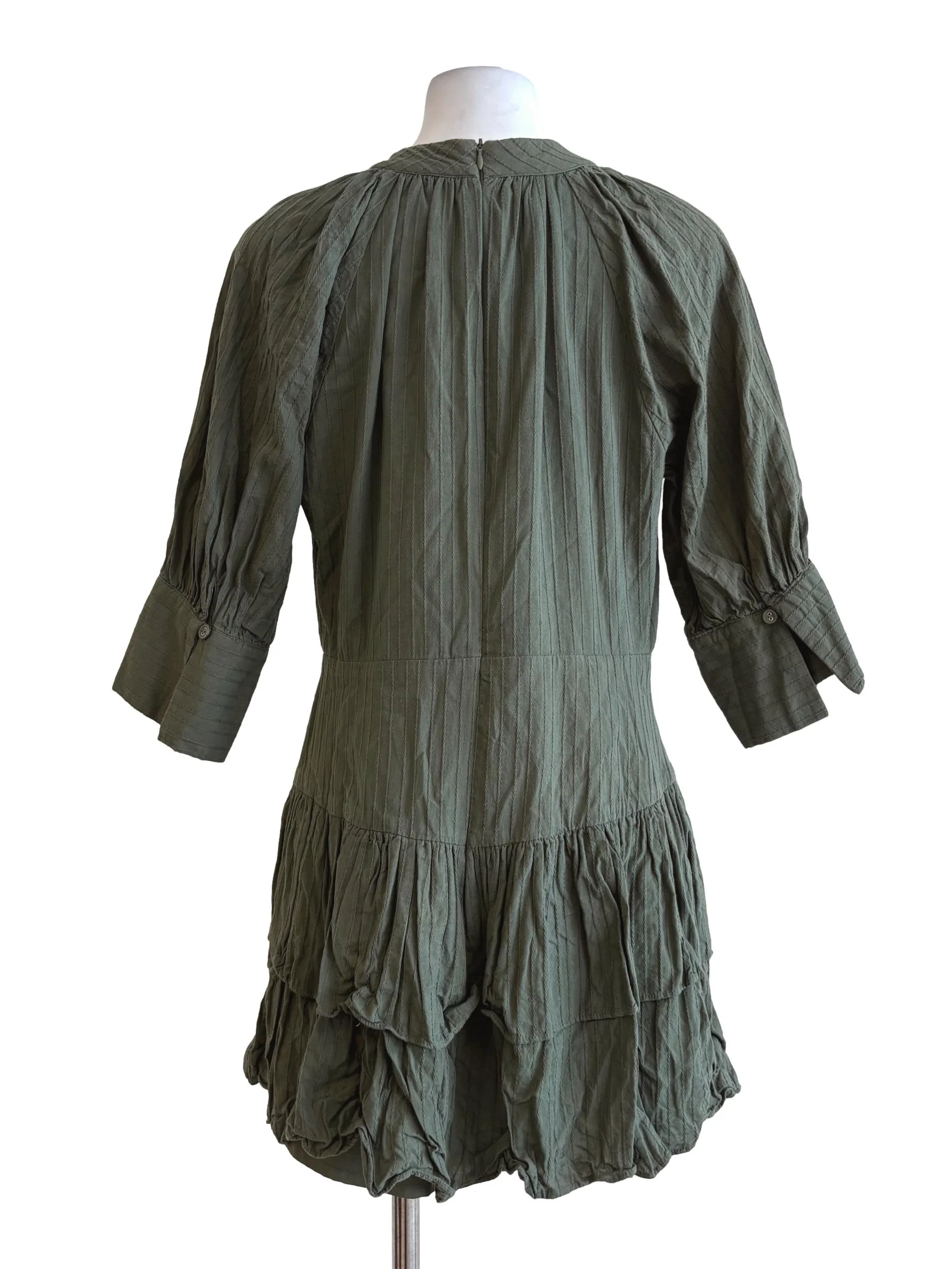 Moss Green Quarter Sleeve Ruffle Dress - Image 2