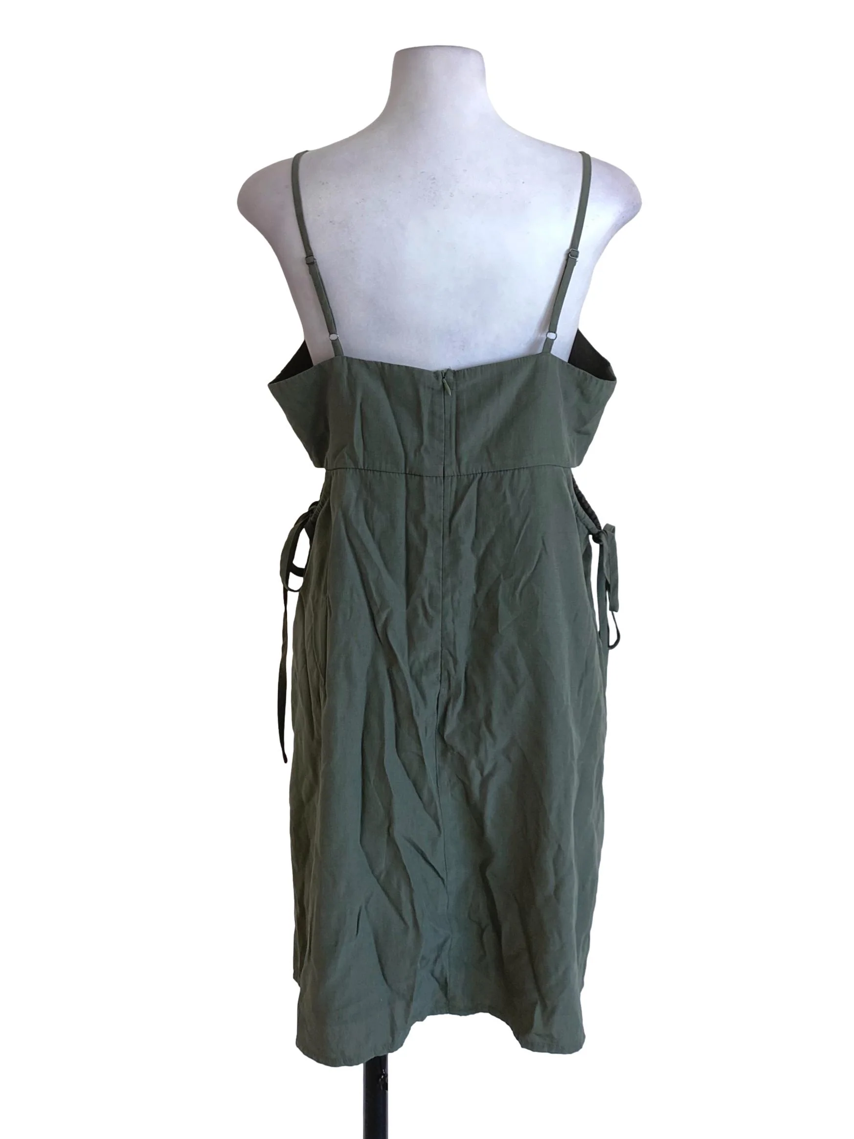 Moss Green Spaghetti Strap Exposed Sides Dress TTR - Image 2