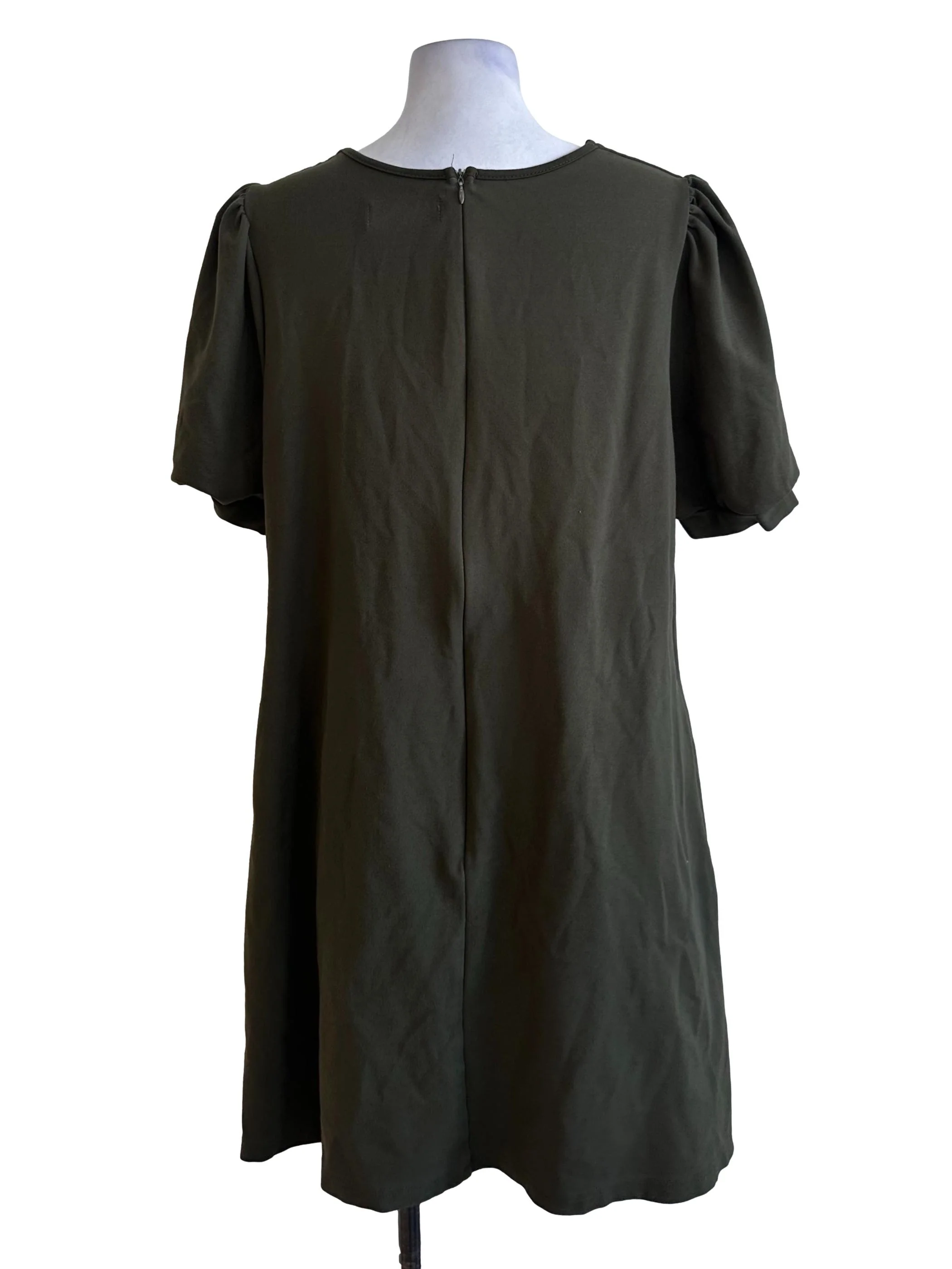 Moss Green Square Neck Short Sleeve Dress - Image 2